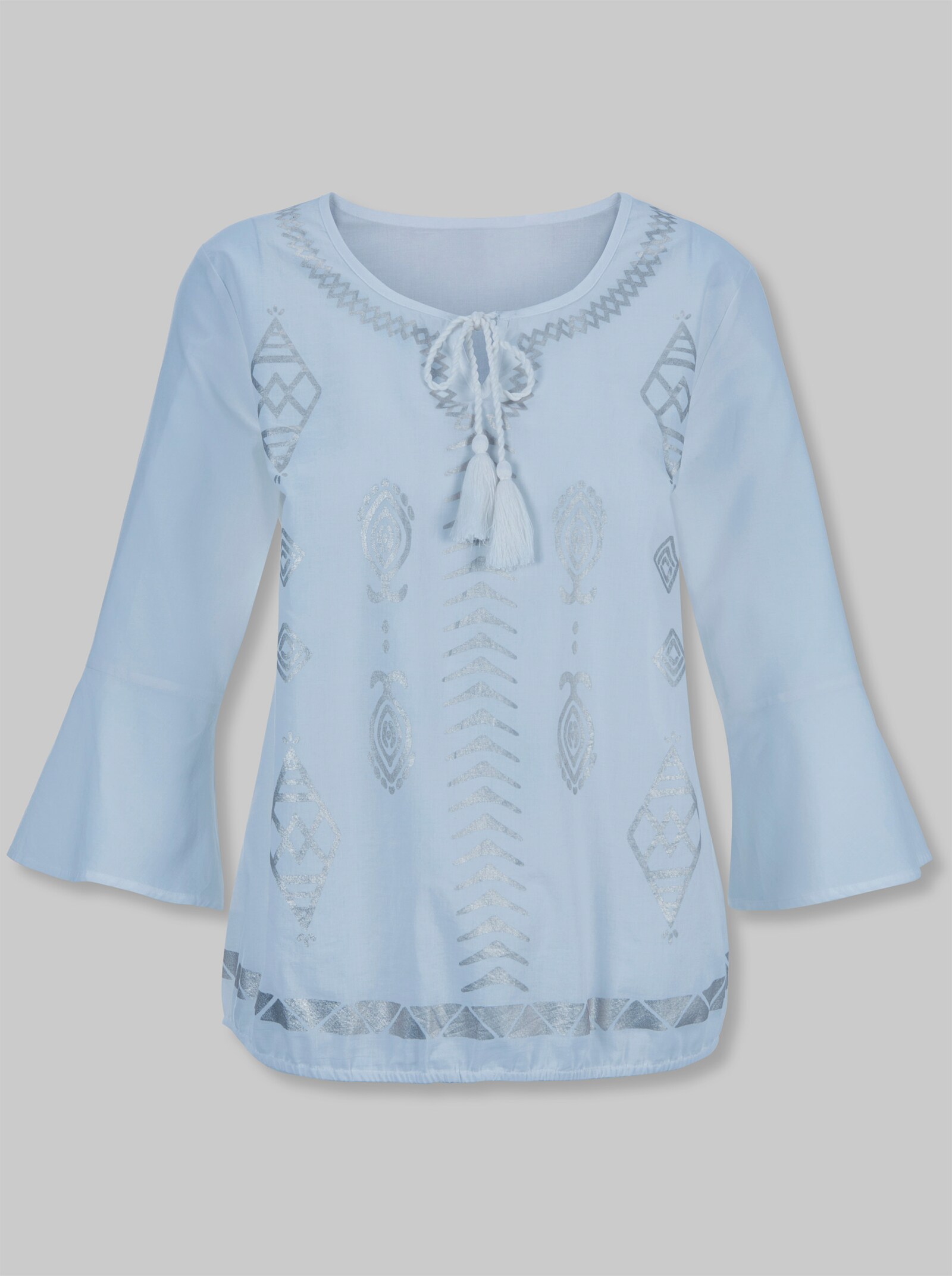 heine Baumwollbluse mit Folienprint - hellblau