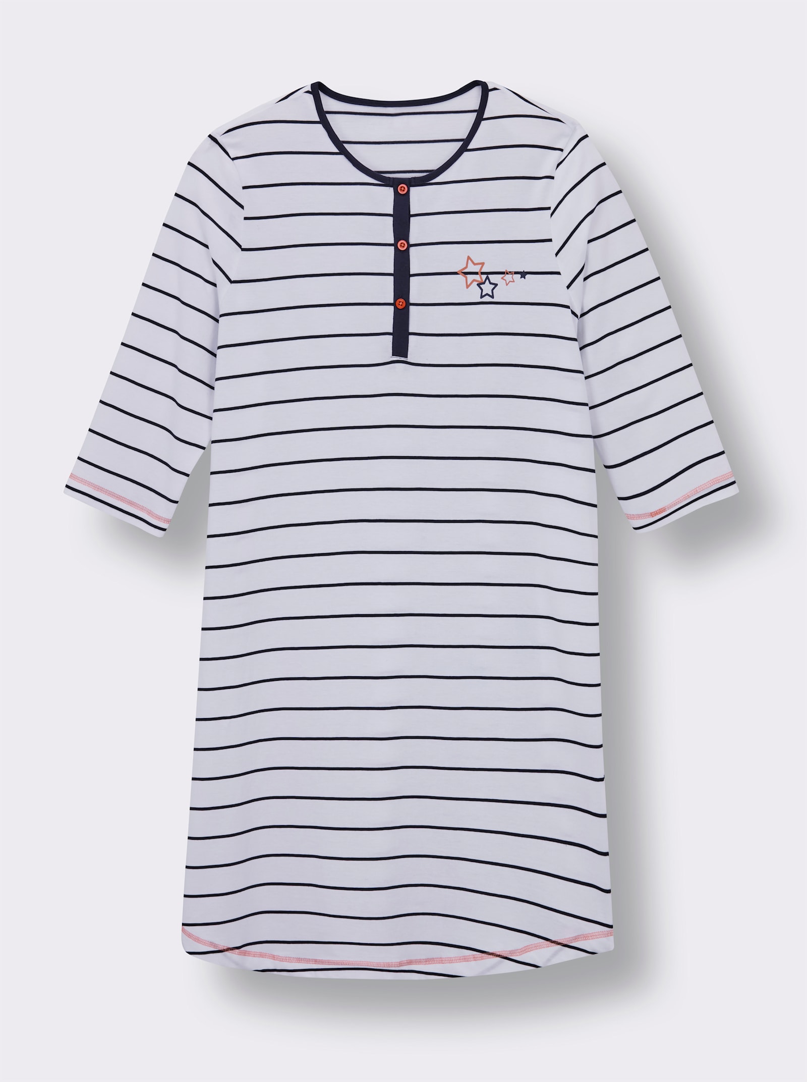 wäschepur Sleepshirt aus reiner Baumwolle - weiß-marine-geringelt