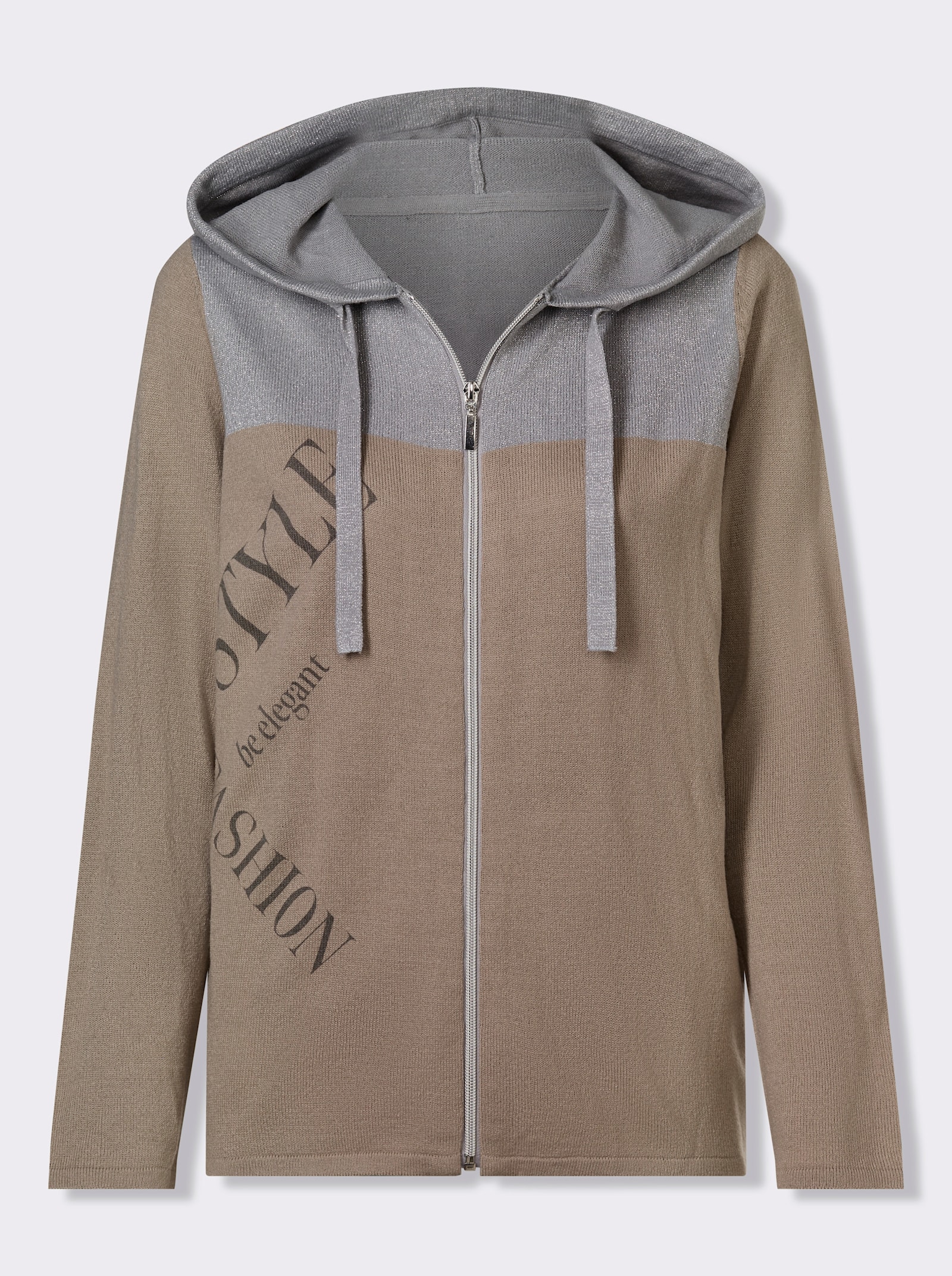 Pletený kabátek s potiskem s nápisem - sezamová-kamenná šedá