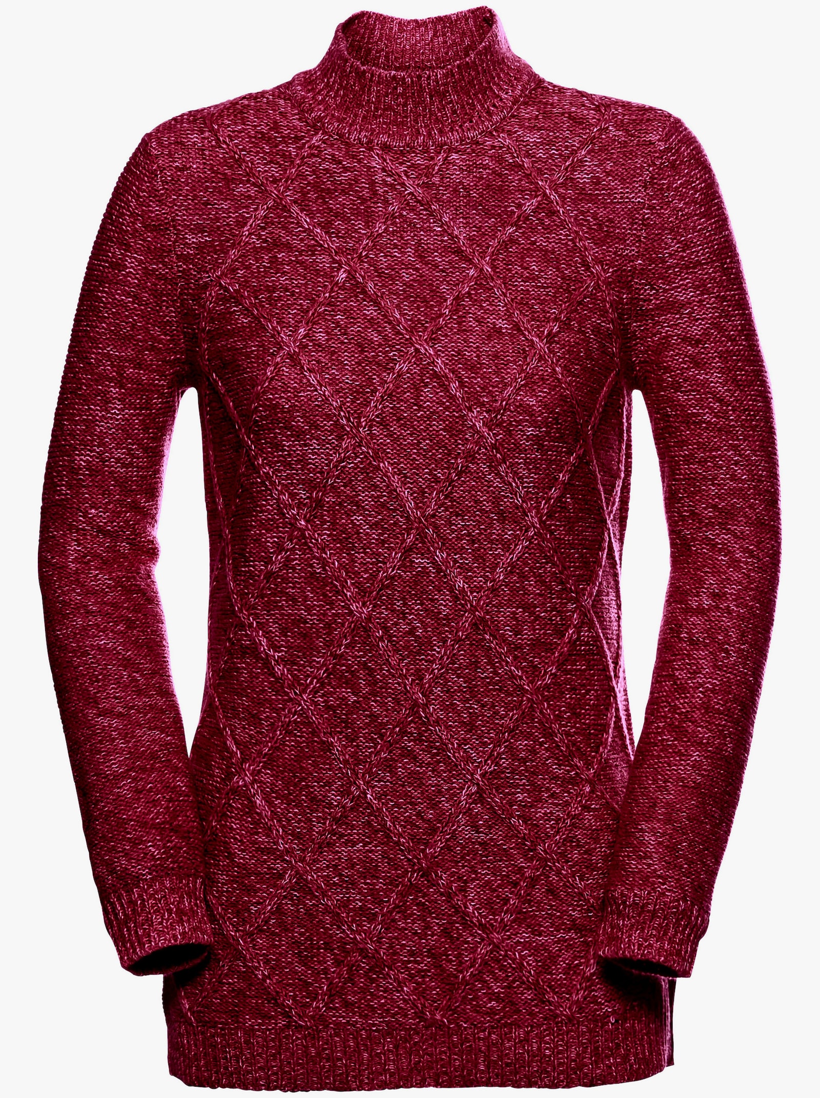 Svetr se stojáčkem s kosočtvercovým vzorem - červená-melír