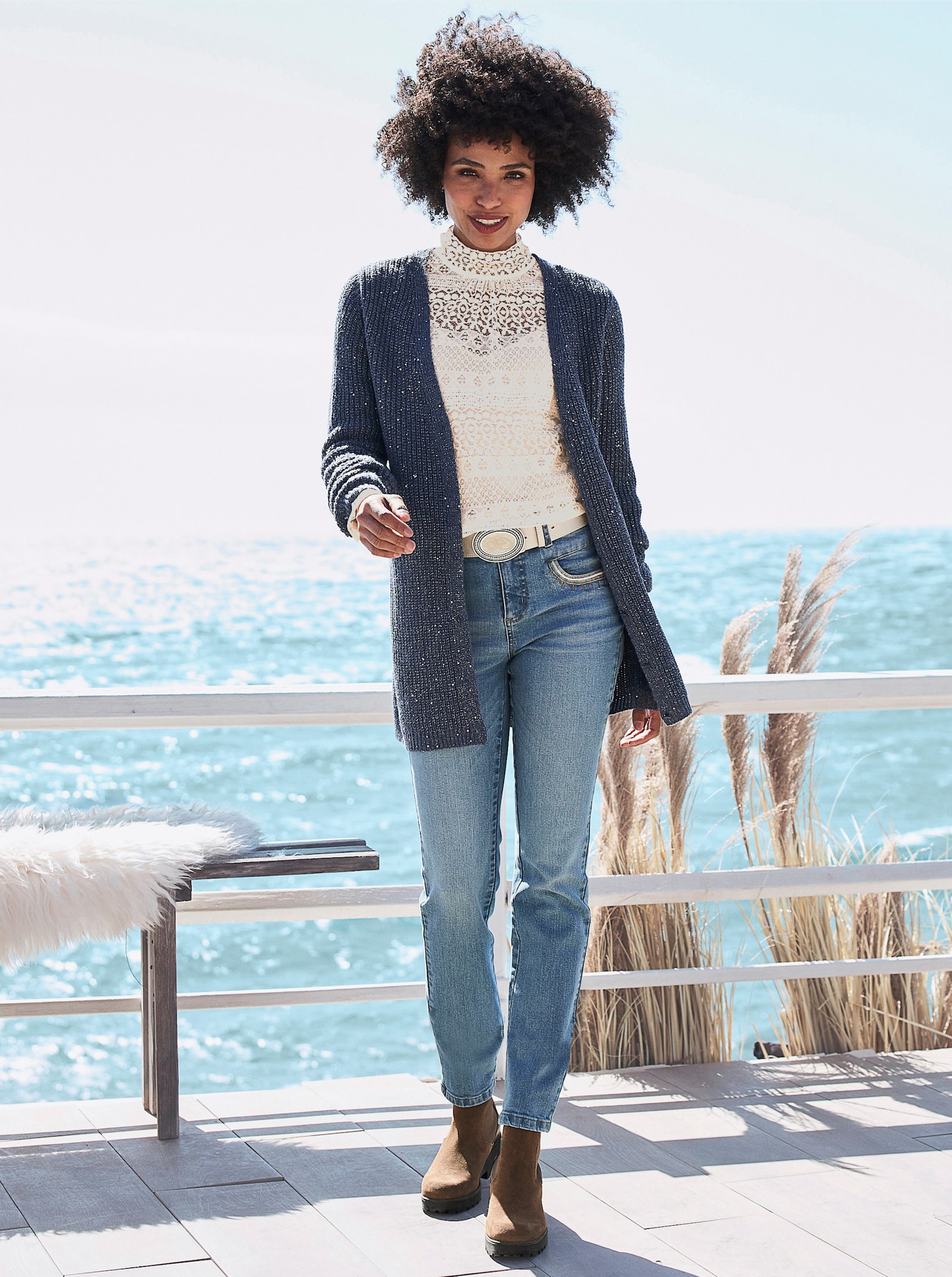 heine Strickjacke mit Pailletten - rauchblau