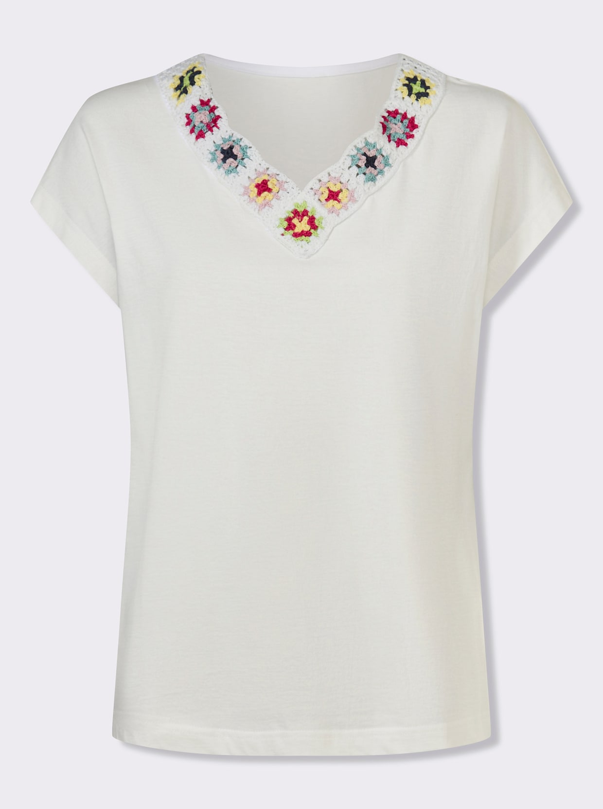 Kurzarmshirt - ecru-fuchsia