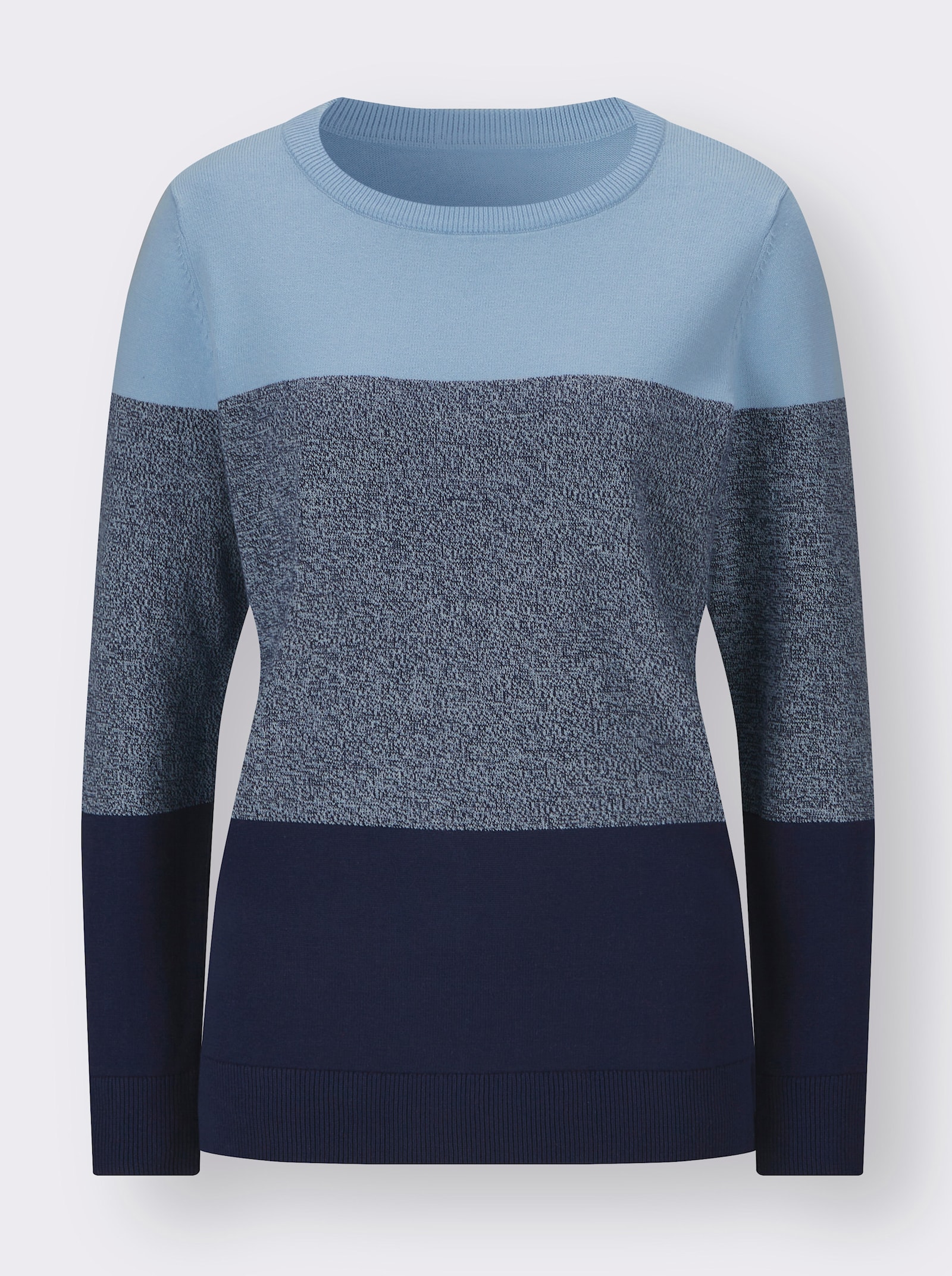 Langarm-Pullover in Blockstreifen-Optik - eisblau-marine-gemustert