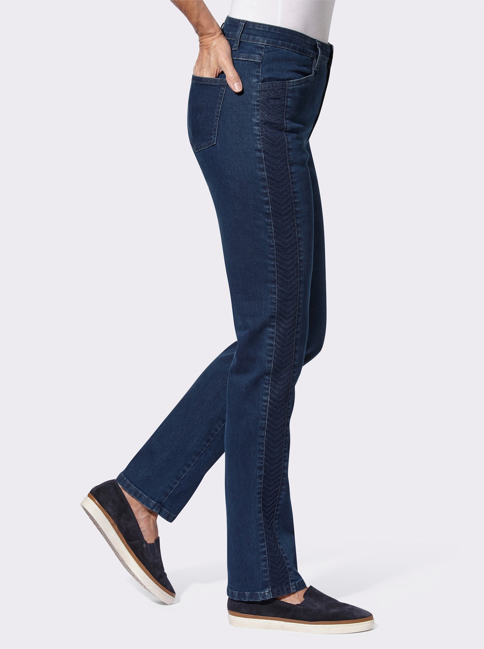 Jeans met geborduurde zijnaad - blue-stonewashed