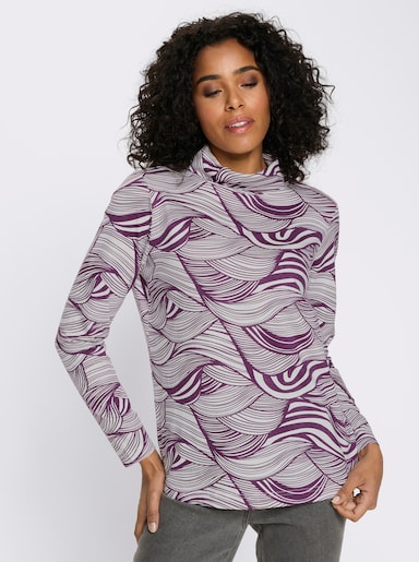 Rollkragenshirt aus reiner Baumwolle - traube-ecru-bedruckt