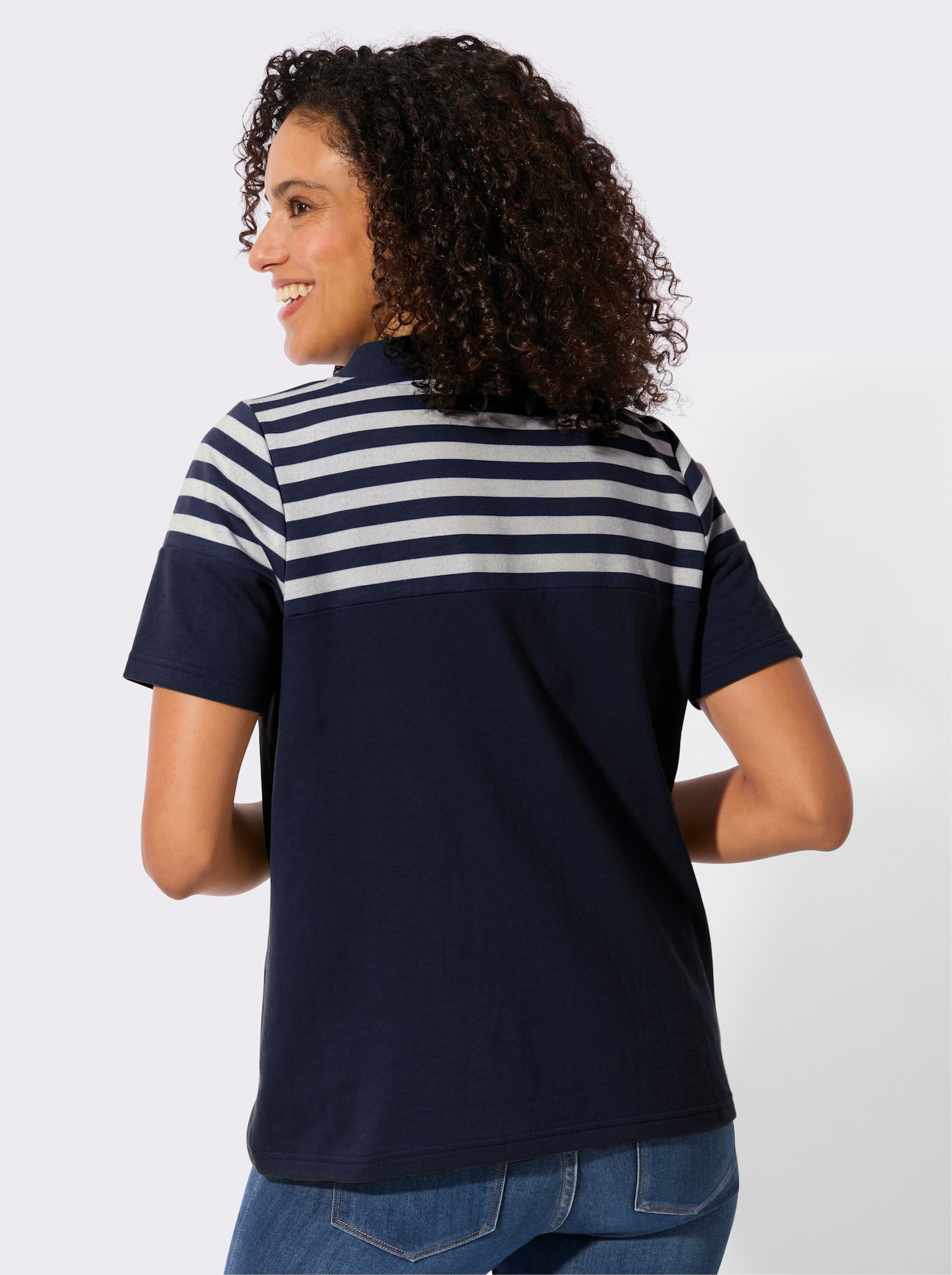 Sweatshirt mit platziertem Druckmuster - marine-ecru
