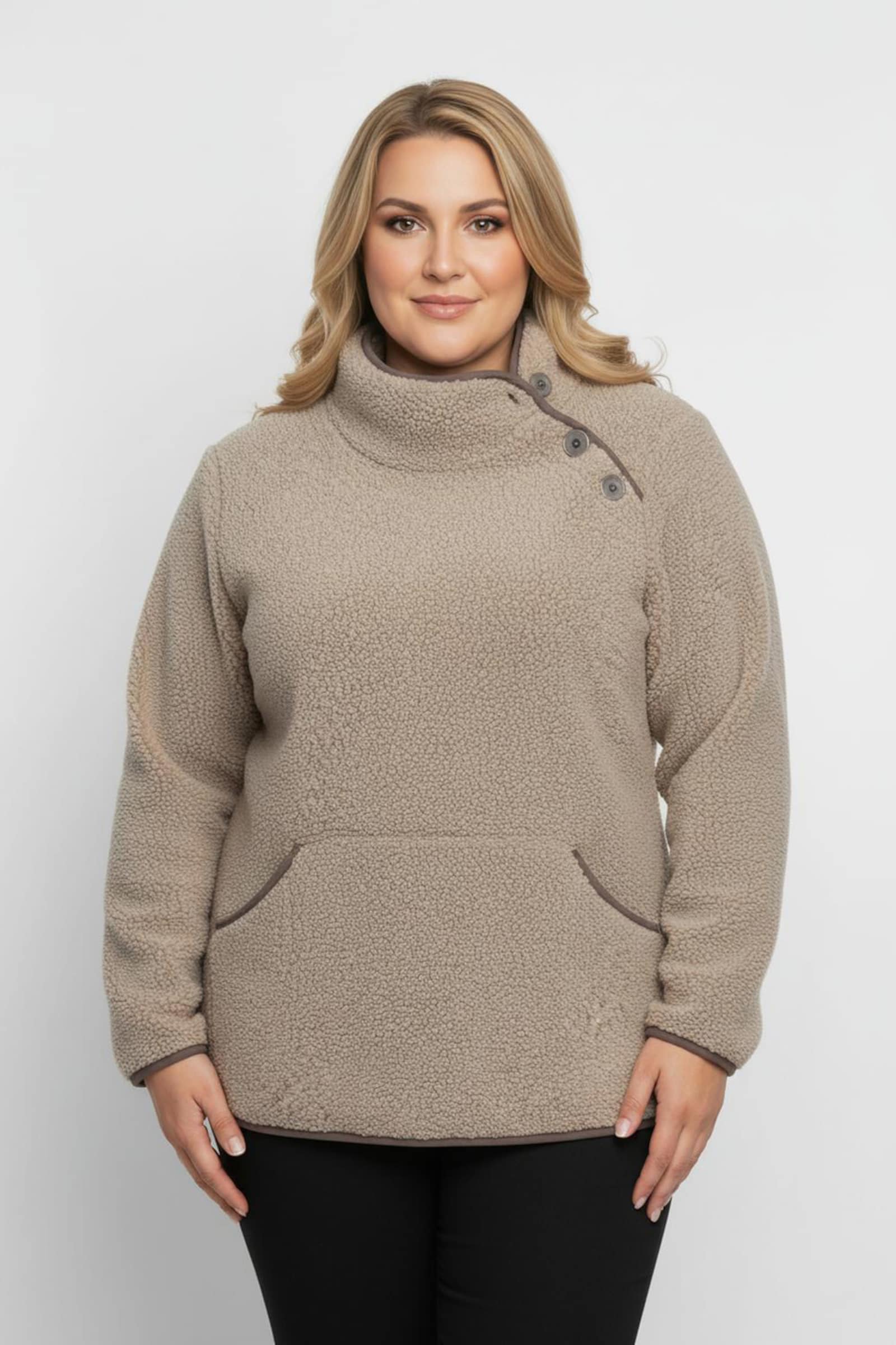 Fleeceshirt mit Kontrastpaspeln - sesam