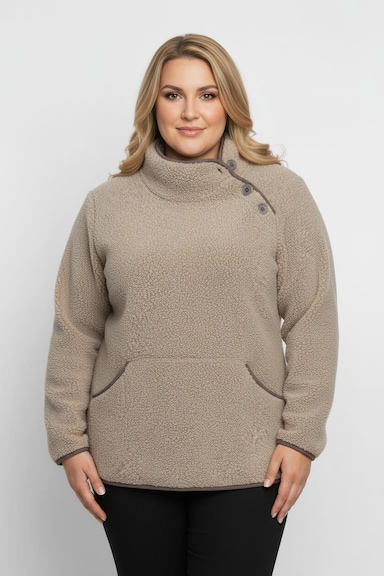 Fleeceshirt mit Kontrastpaspeln - sesam