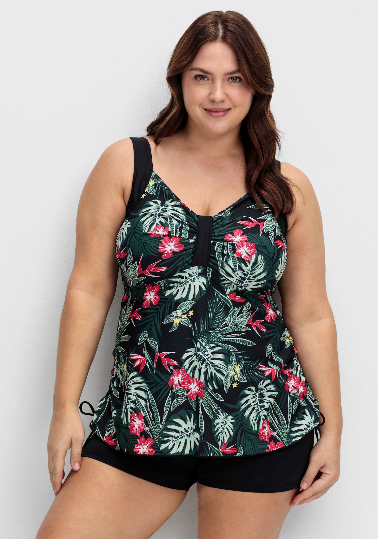 sheego Tankini-Oberteil mit Tropical-Print - schwarz-gemustert