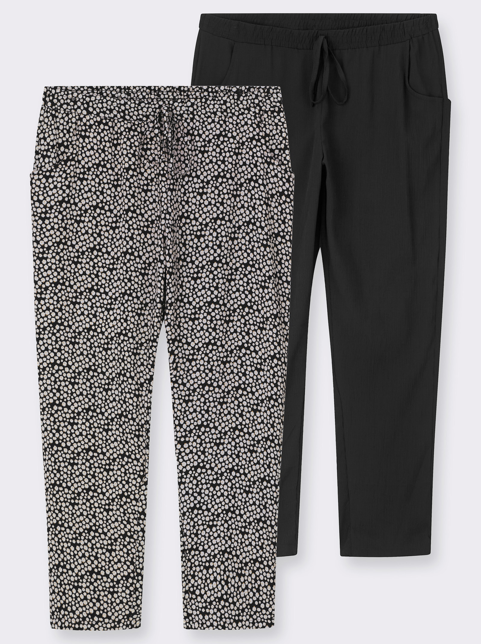 Schlupfhose im Doppelpack - schwarz + schwarz-weiß-bedruckt