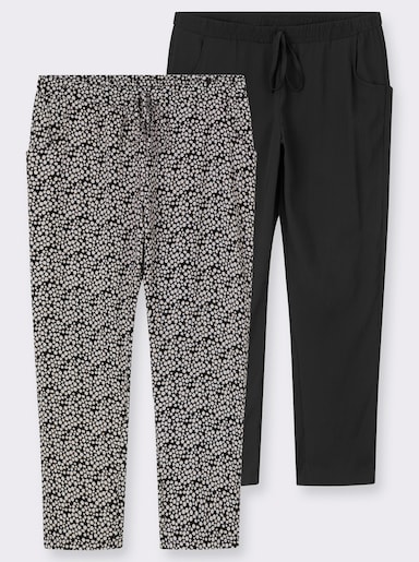 Schlupfhose im Doppelpack - schwarz + schwarz-weiß-bedruckt