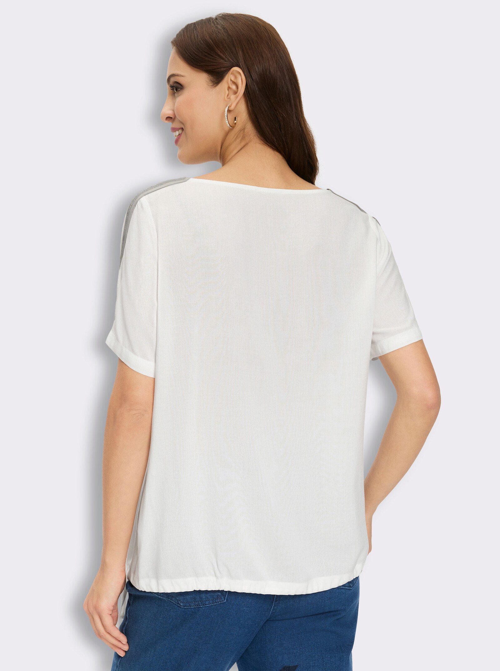 Schlupf-Bluse mit Glanzgarn-Zierband - ecru