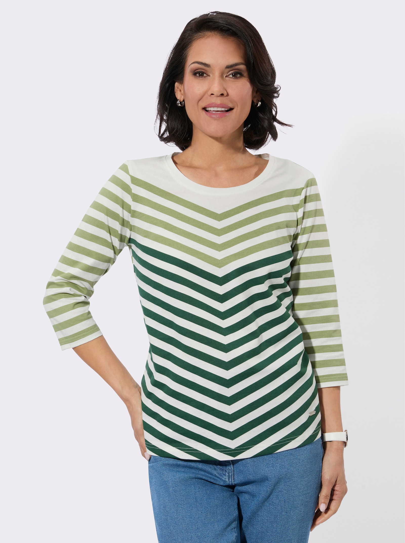 3/4-Arm-Shirt mit Rundhalsausschnitt - schilf-moos-bedruckt