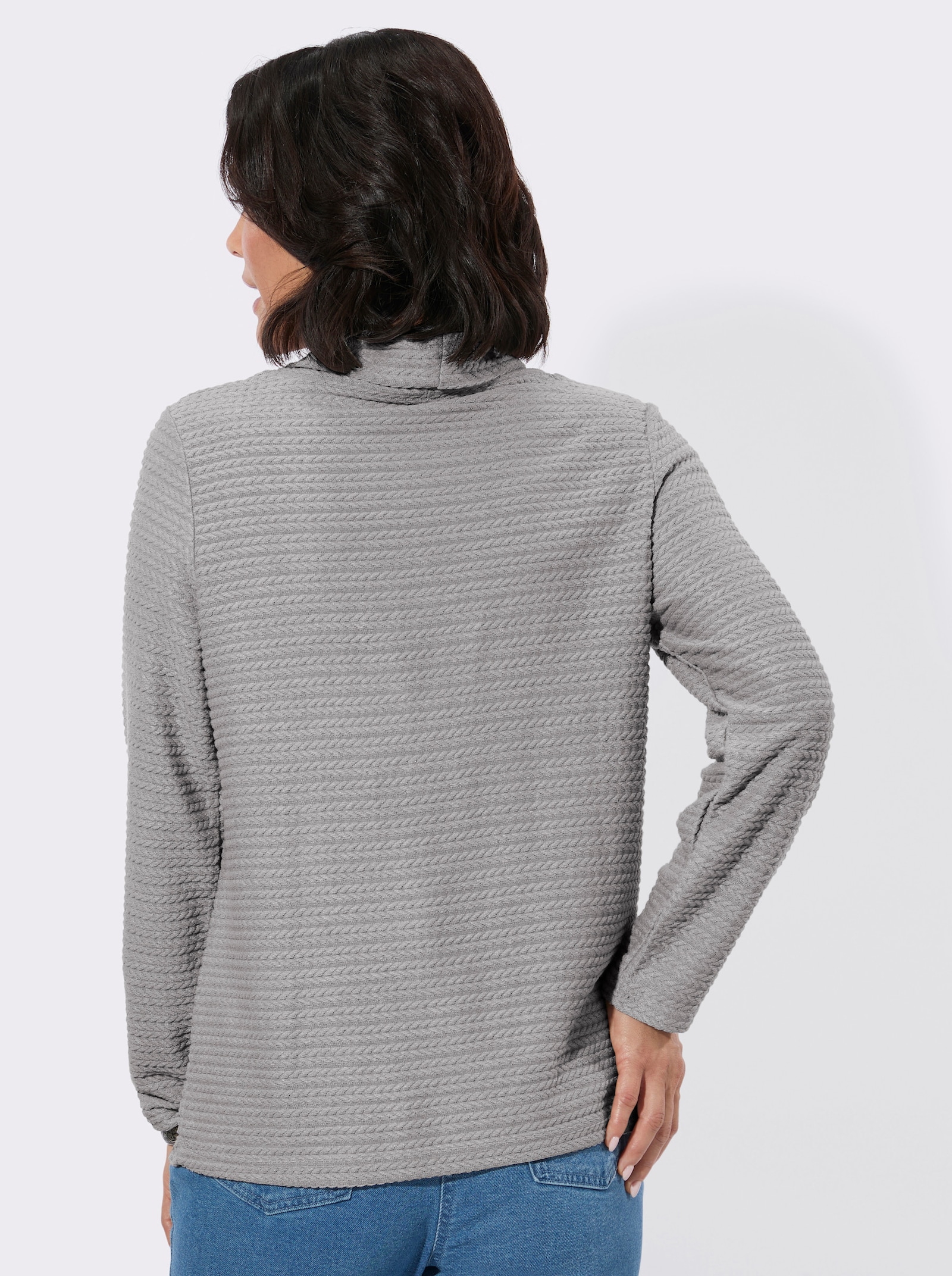 Rollkragenshirt mit Jacquard-Muster - steingrau-meliert