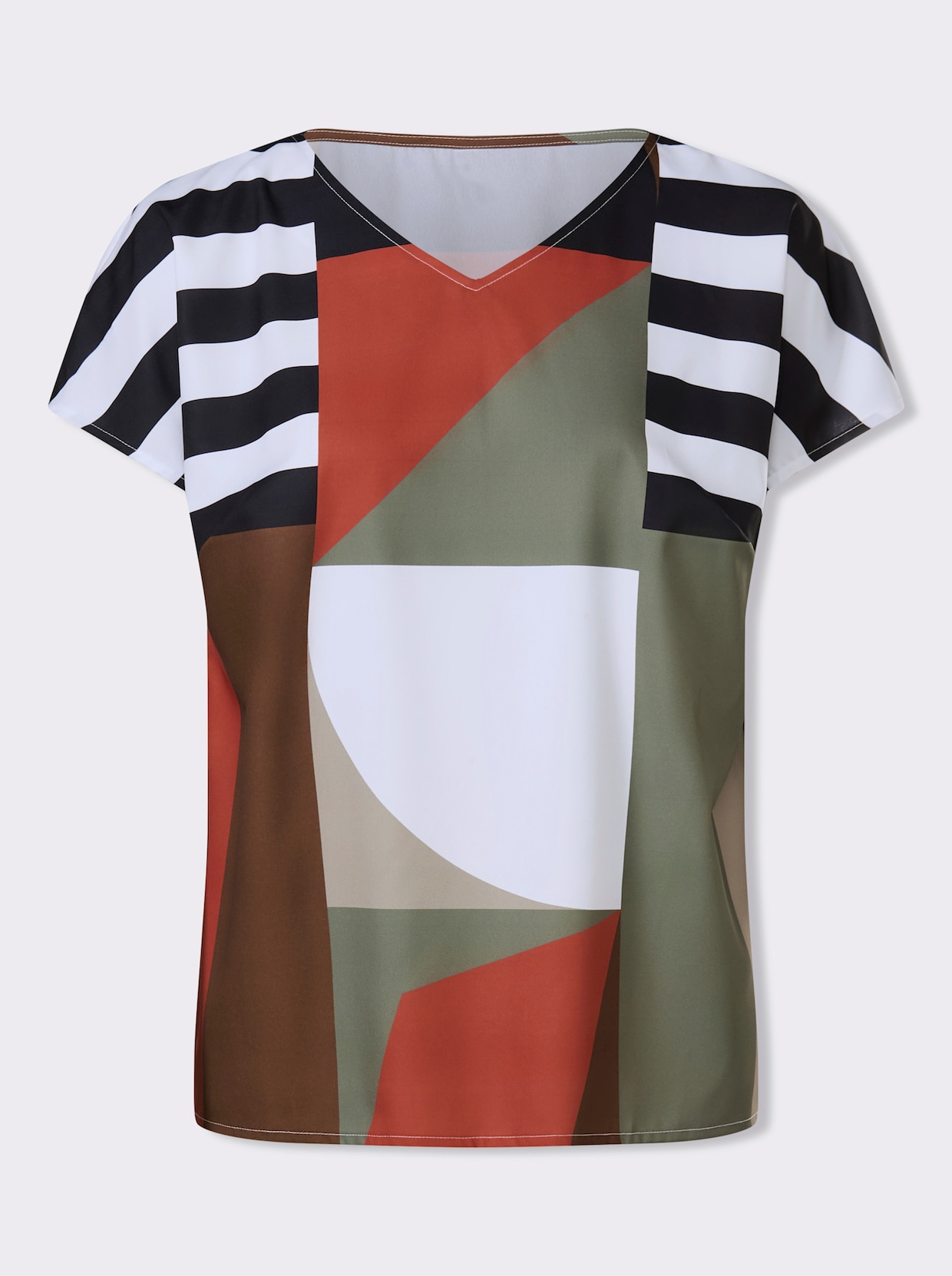 Schlupfbluse mit überschnittenen Schultern - terra-schlamm-bedruckt