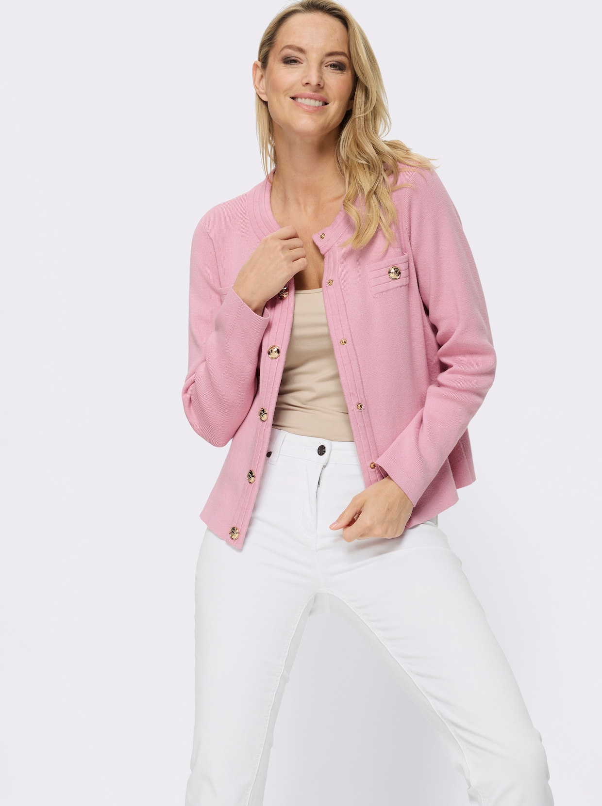 heine Strickjacke mit Schmuckknöpfen - rosé