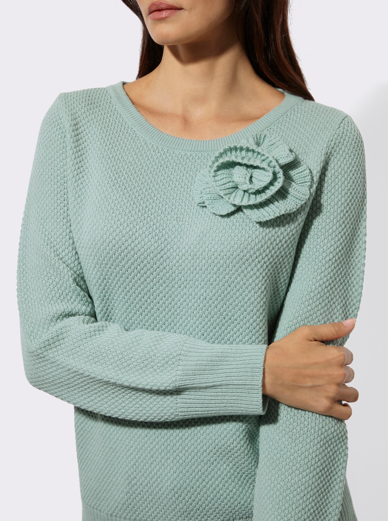Langarm-Pullover mit Blüten-Applikation - kalkmint