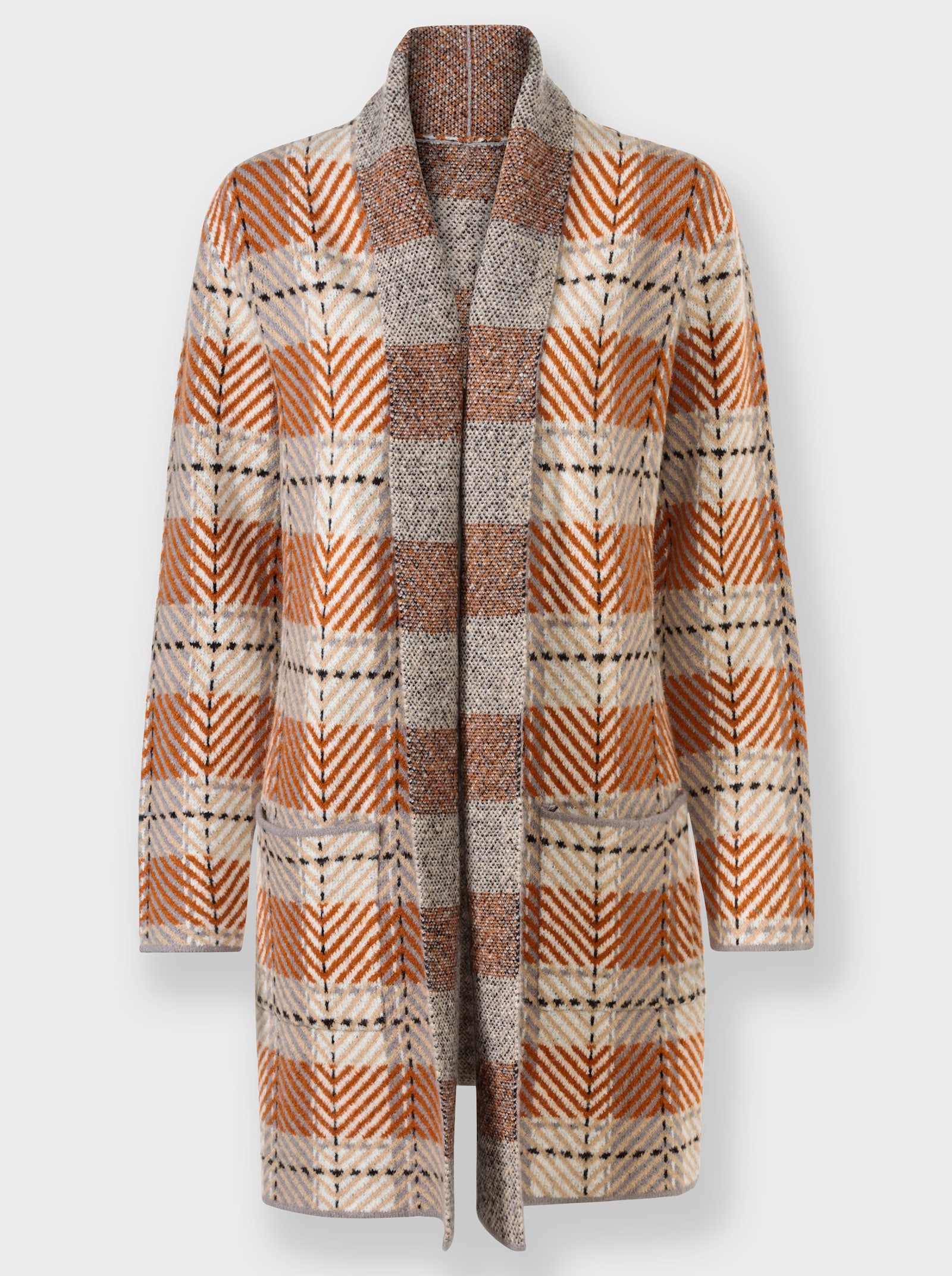 heine Jacquardstrickjacke mit Schalkragen - sand-braun-gemustert