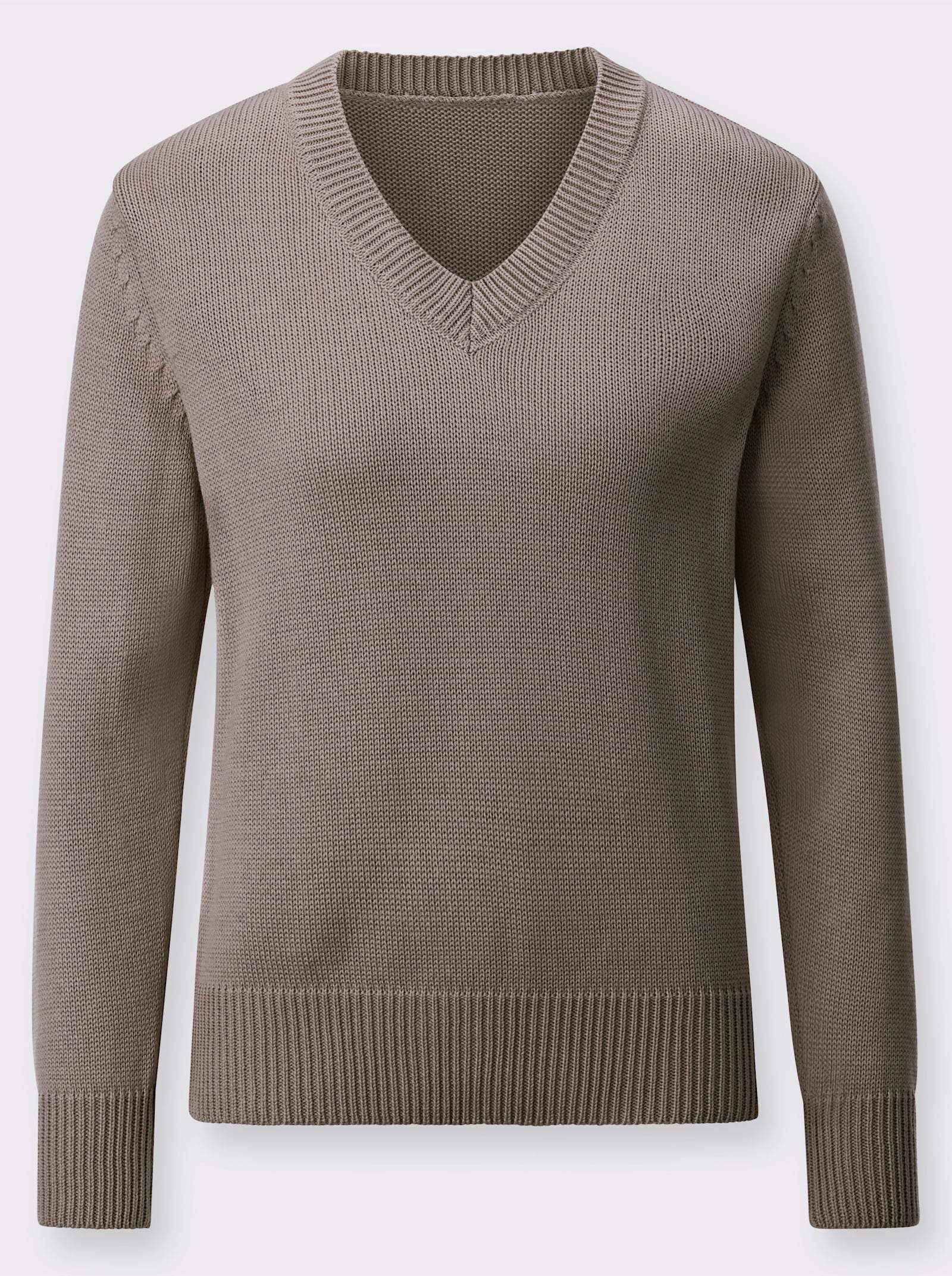 V-Ausschnitt-Pullover mit Baumwolle - taupe-meliert