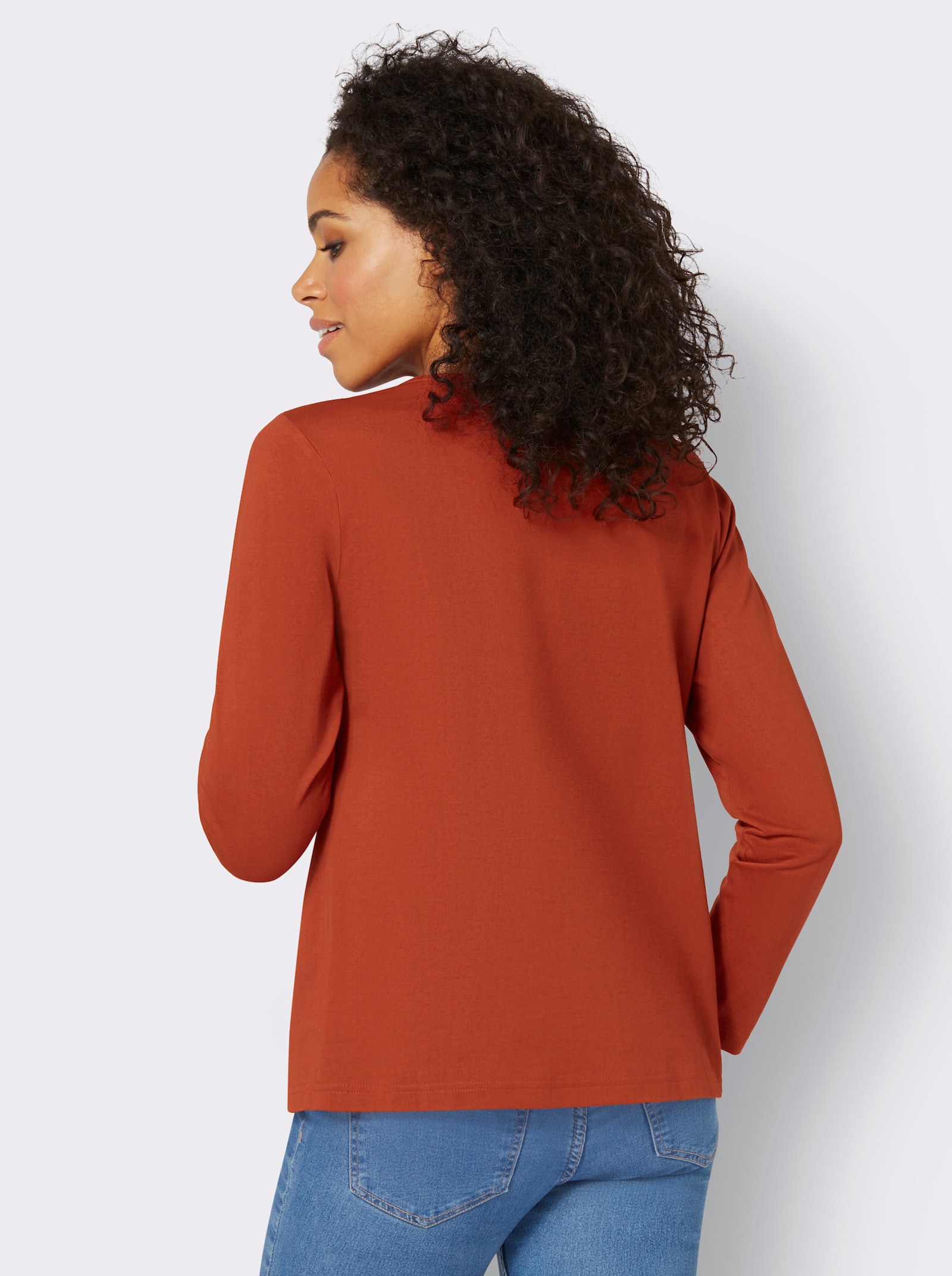 Longsleeve mit paspeliertem Rundhals-Ausschnitt - rostrot