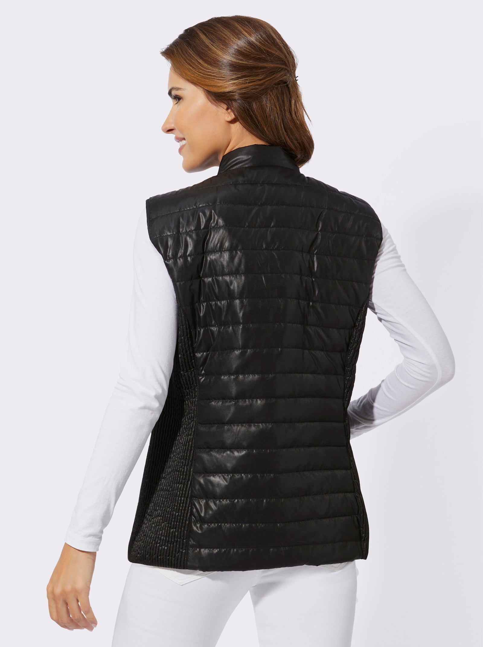 Bodywarmer met gesmokt zijdeel - zwart
