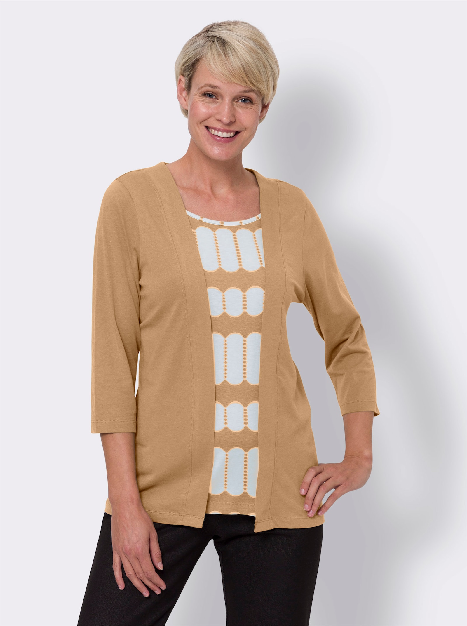 Tričko 2 v 1 s potištěnou vsadkou - velbloudí