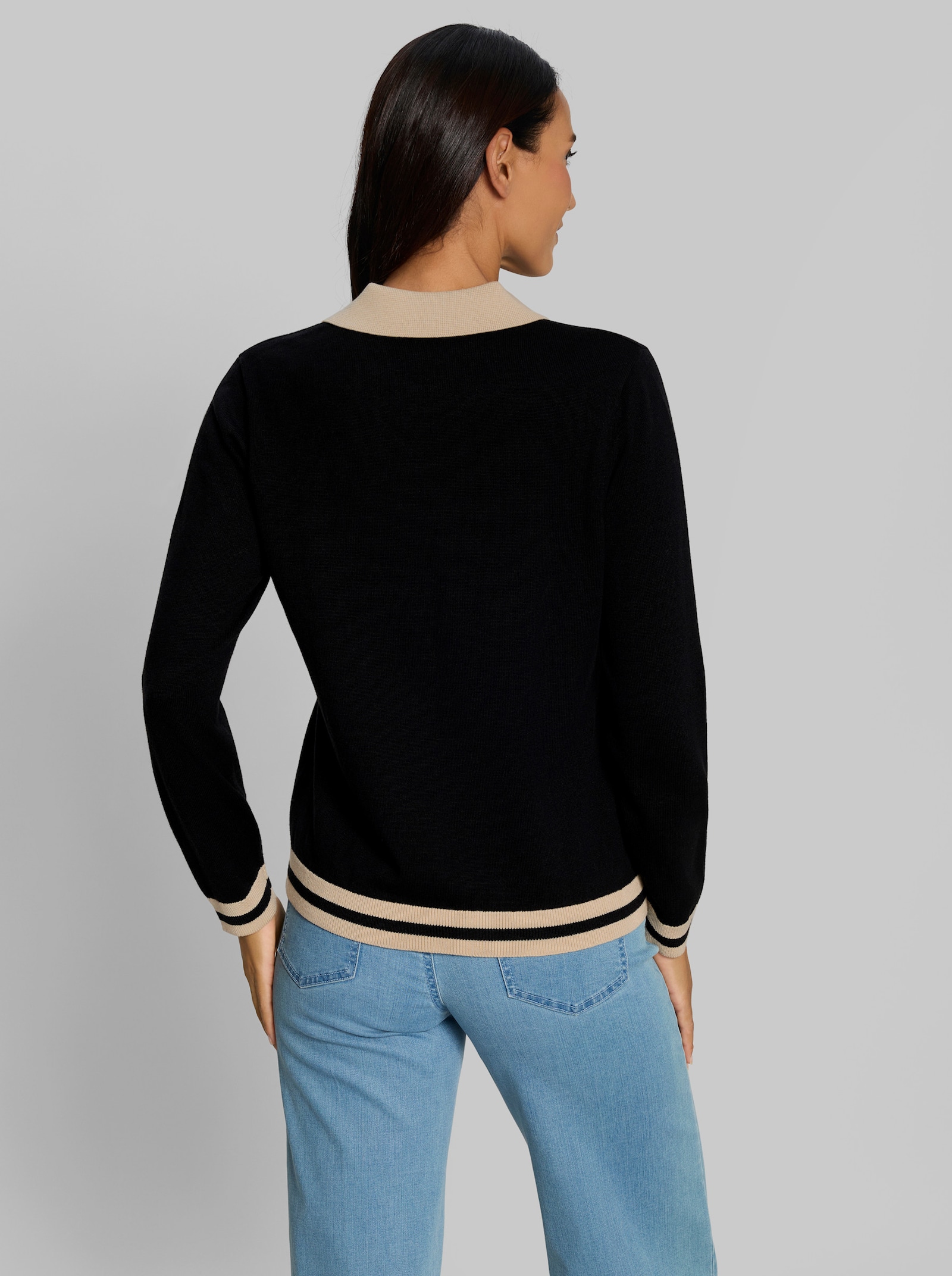 heine Polopullover mit Kontrast-Akzenten - schwarz-sand