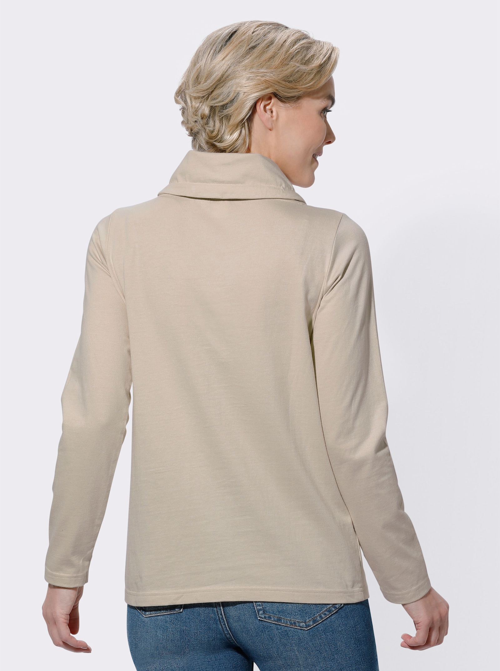 Sweatshirt mit überlappendem Rollkragen - sand