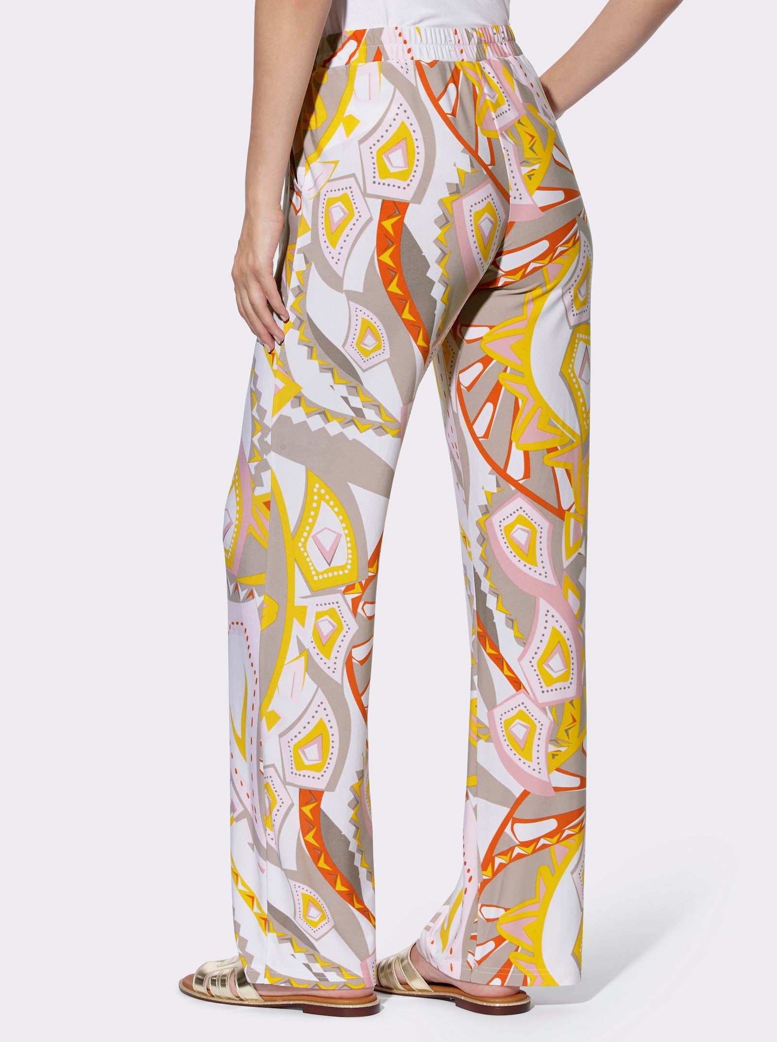 heine Jerseyhose mit Rundum-Dehnbund - hellrosé-ecru-bedruckt