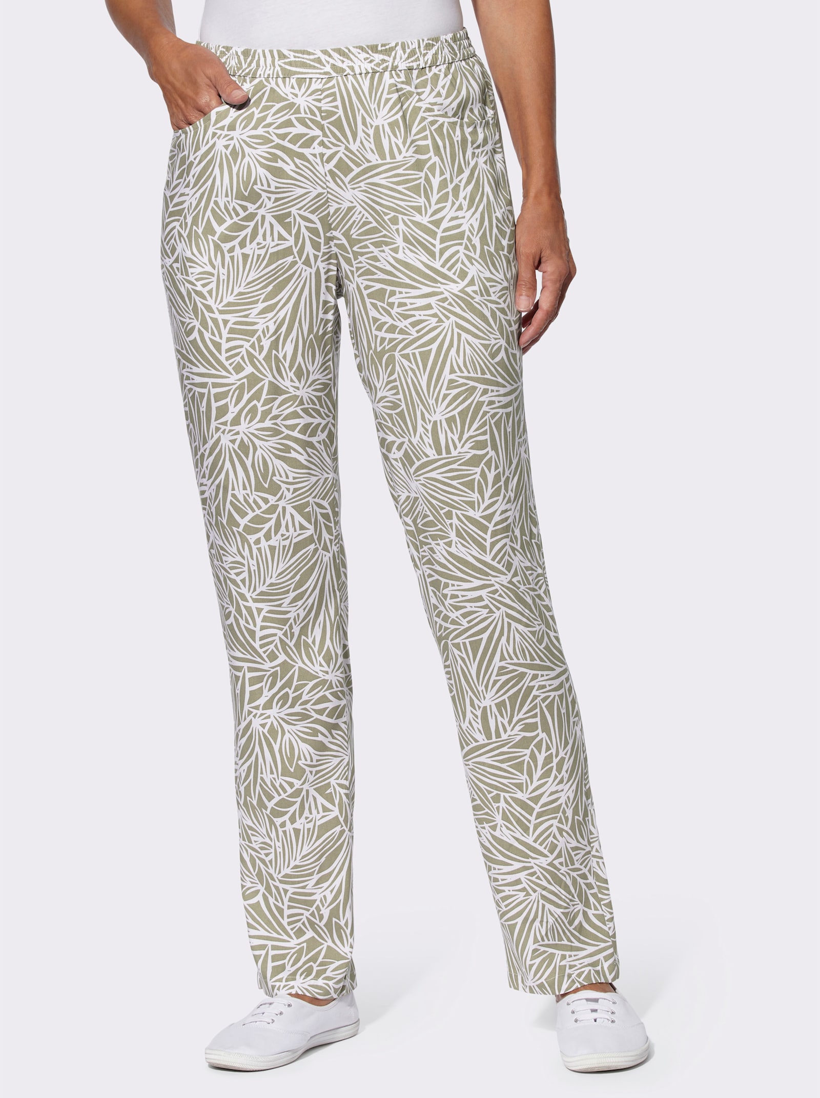 Comfortbroek van pure viscose, bedrukt - leem/ecru bedrukt