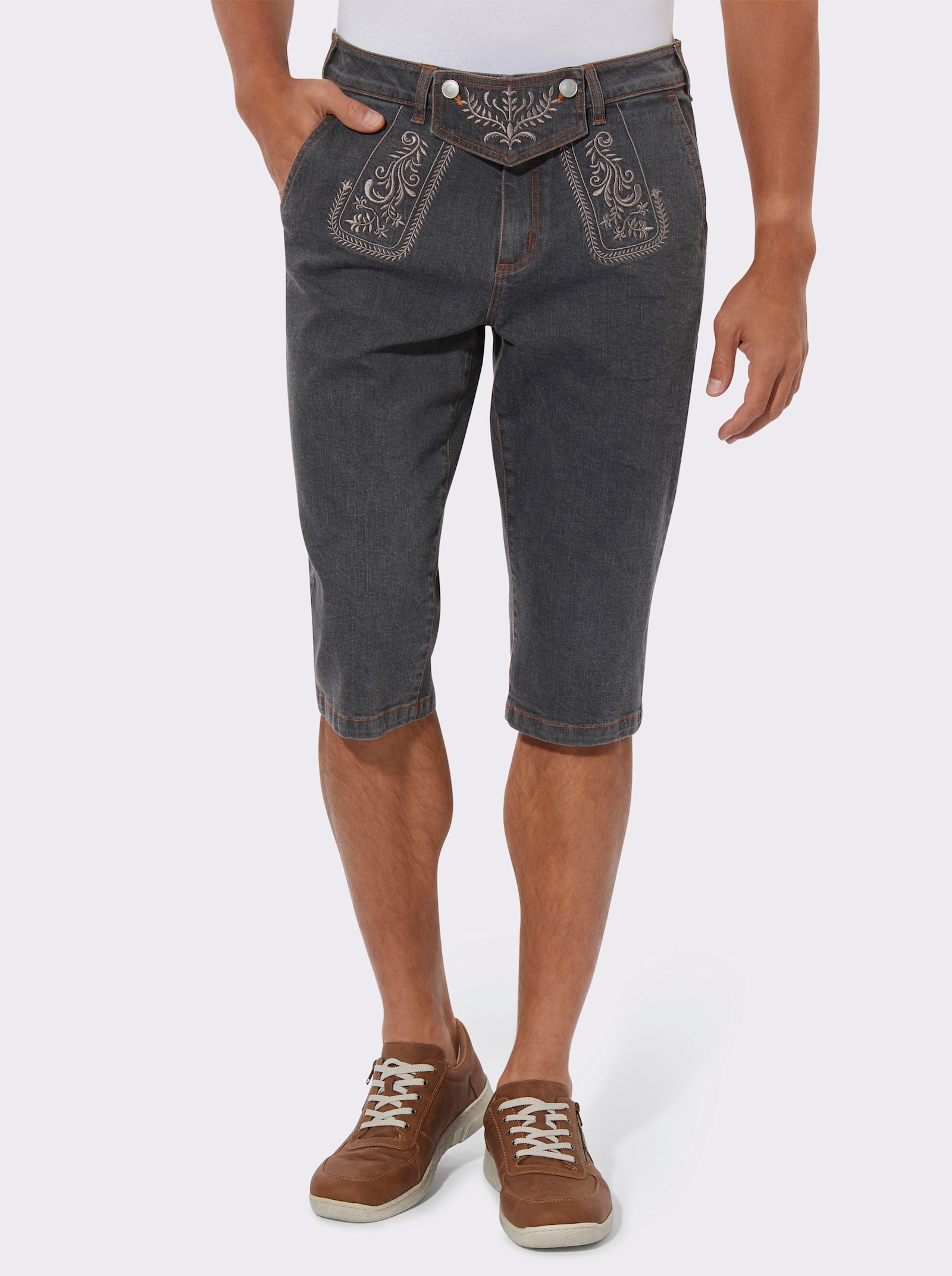 Jeansbermuda met folkloreborduursel - antraciet-denim