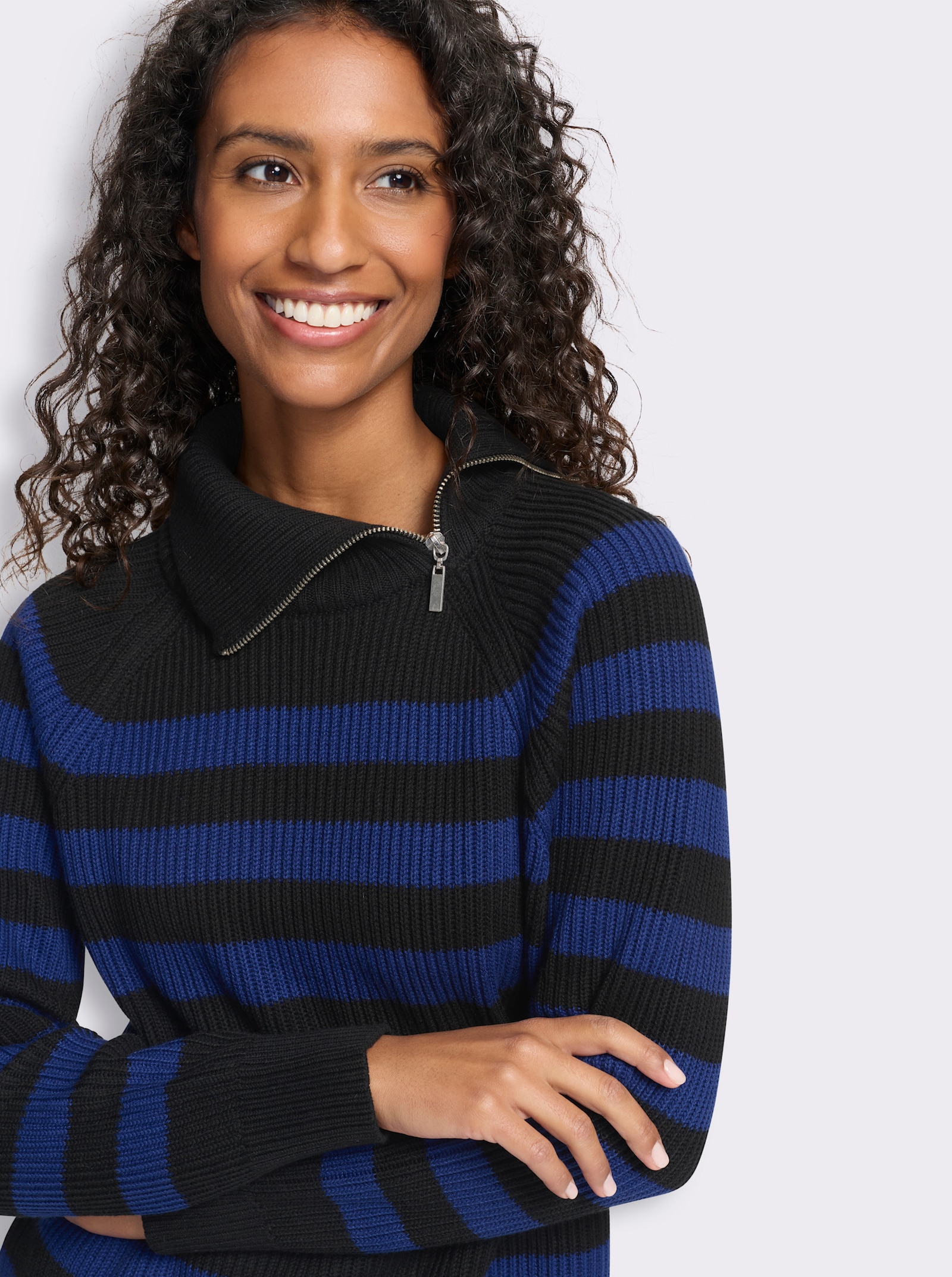 heine Langarm-Pullover mit Ringelstreifen - schwarz-royalblau-geringelt