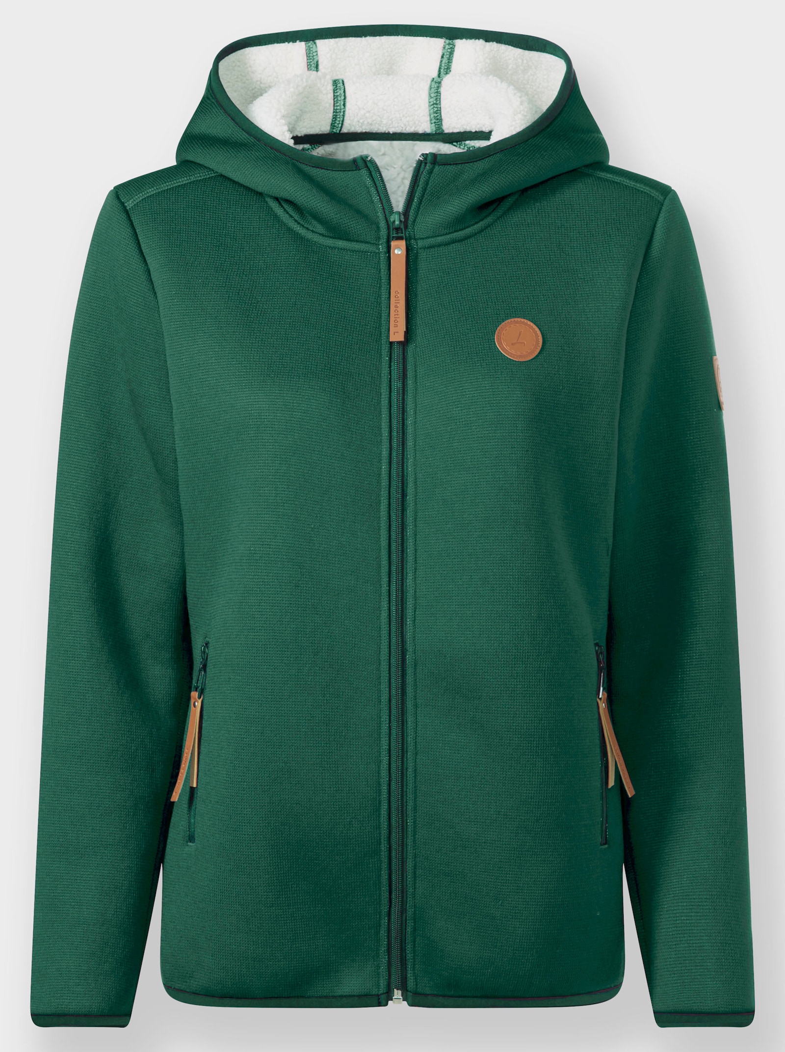 Strickfleece-Jacke mit Teddyfleece-Futter - grün