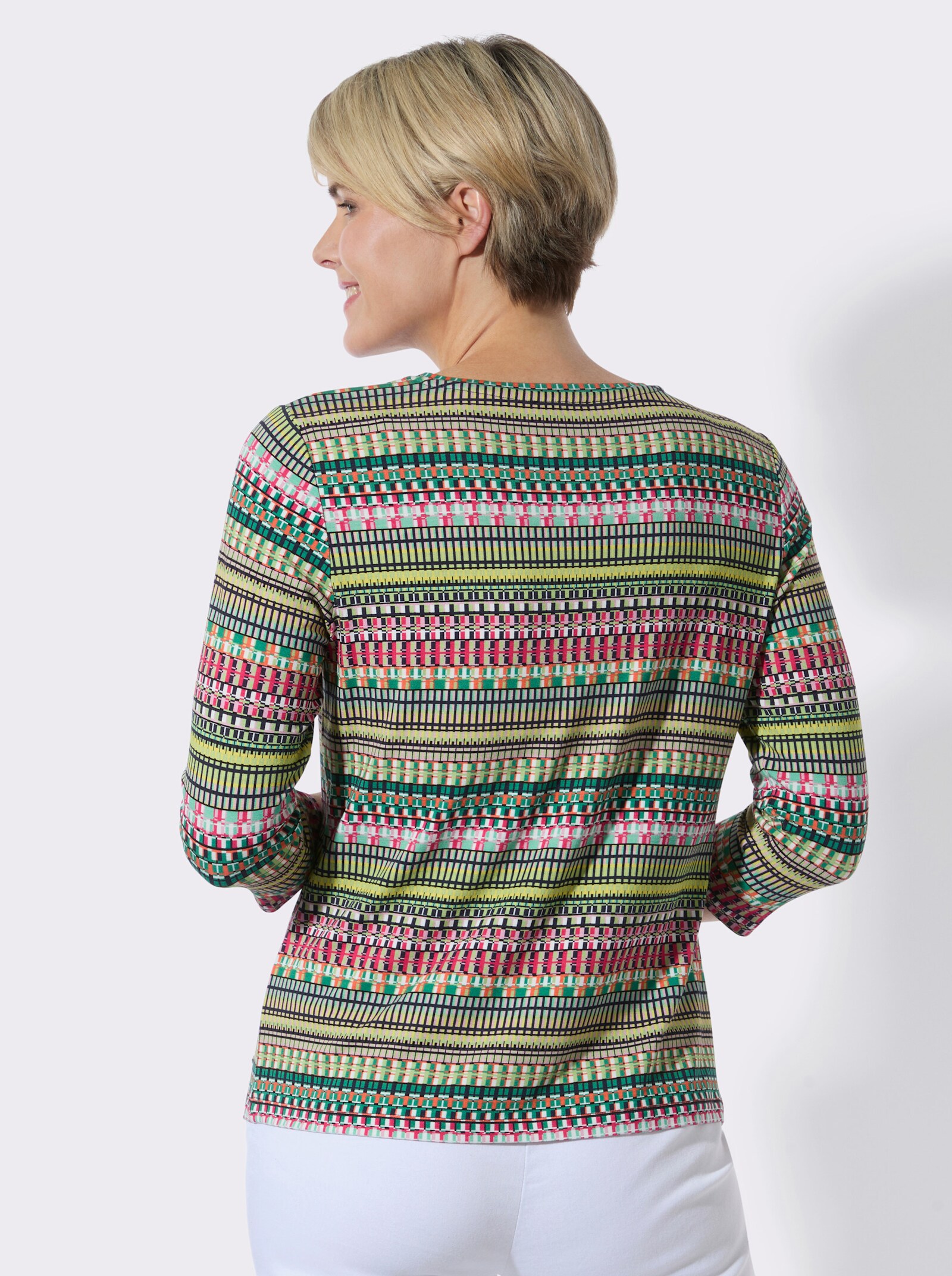 3/4-Arm-Shirt in Viskose-Stretch-Qualität - smaragd-pink-bedruckt