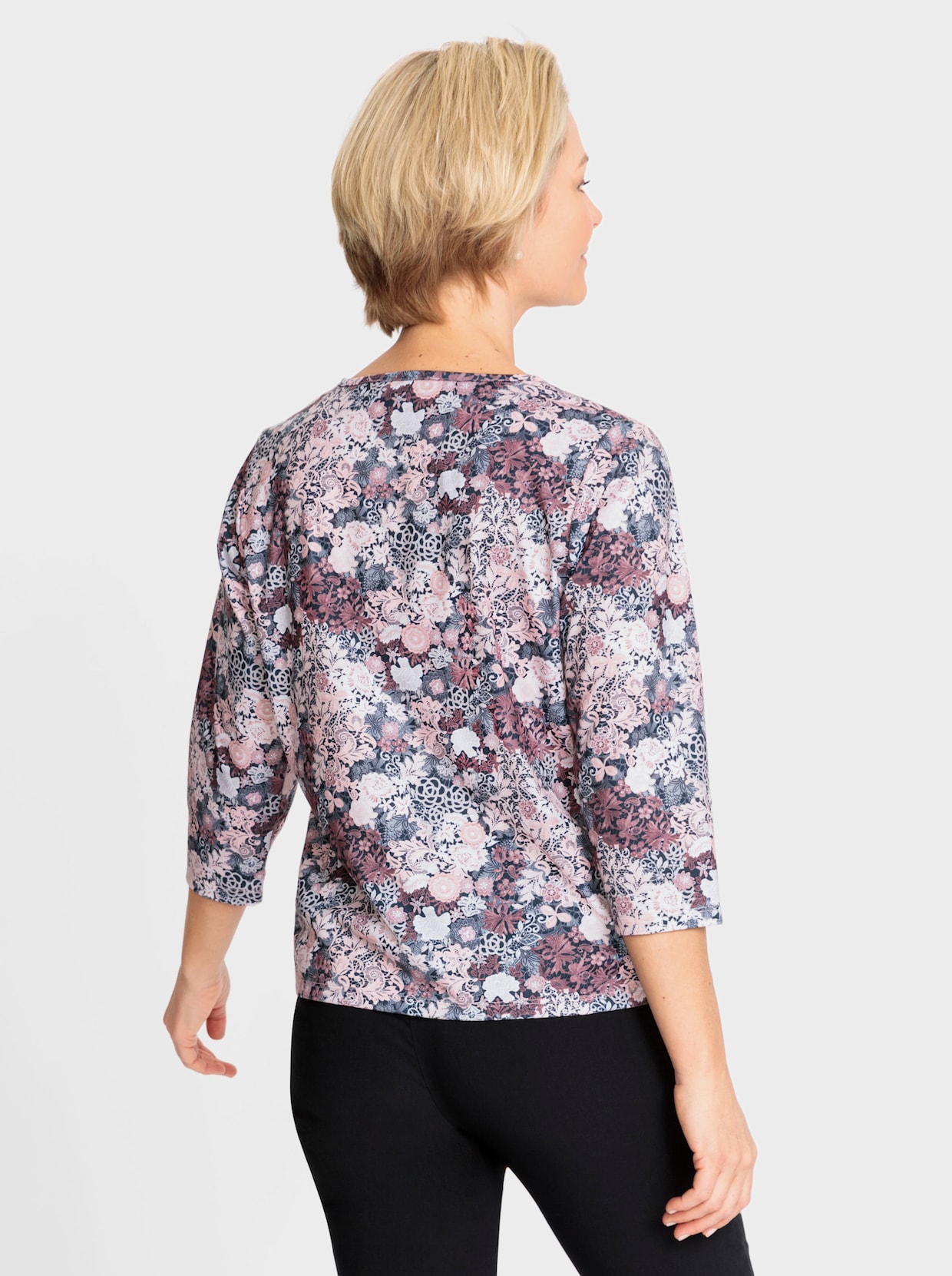 Shirt met ronde hals - hortensia/steengrijs bedrukt