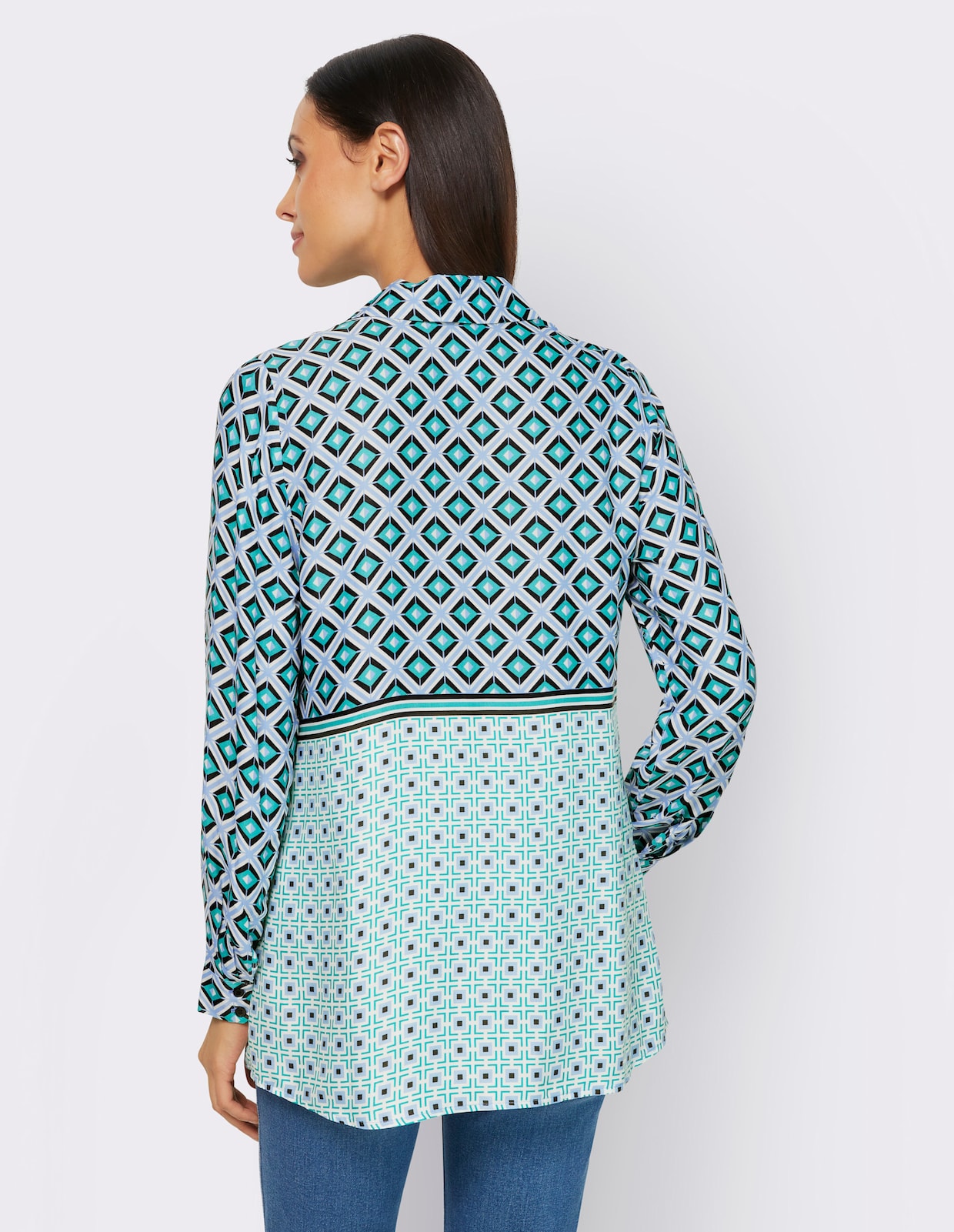 heine Overhemdblouse - smaragd/hemelsblauw bedrukt