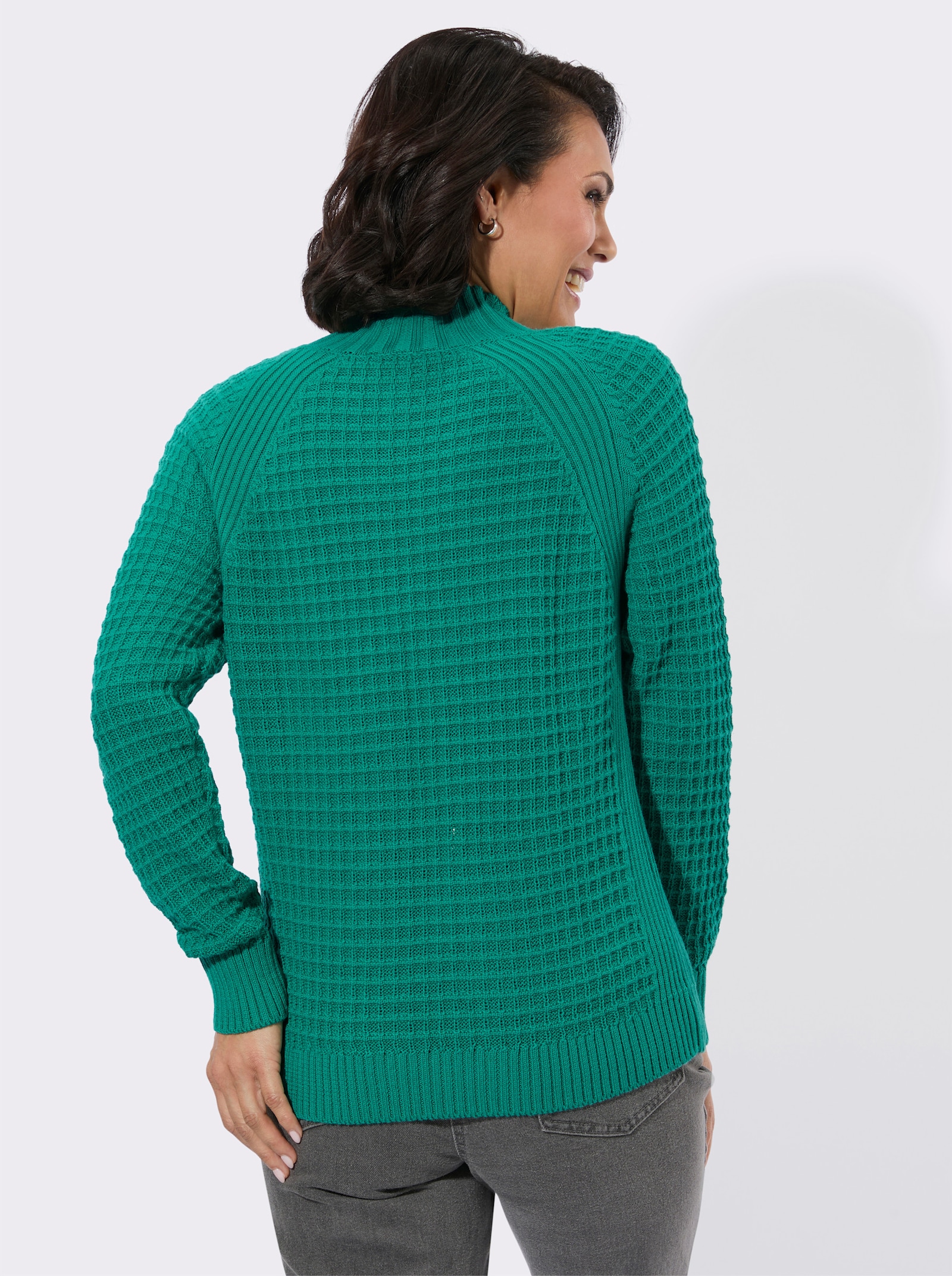 Stehkragenpullover mit Zierknöpfen - smaragd