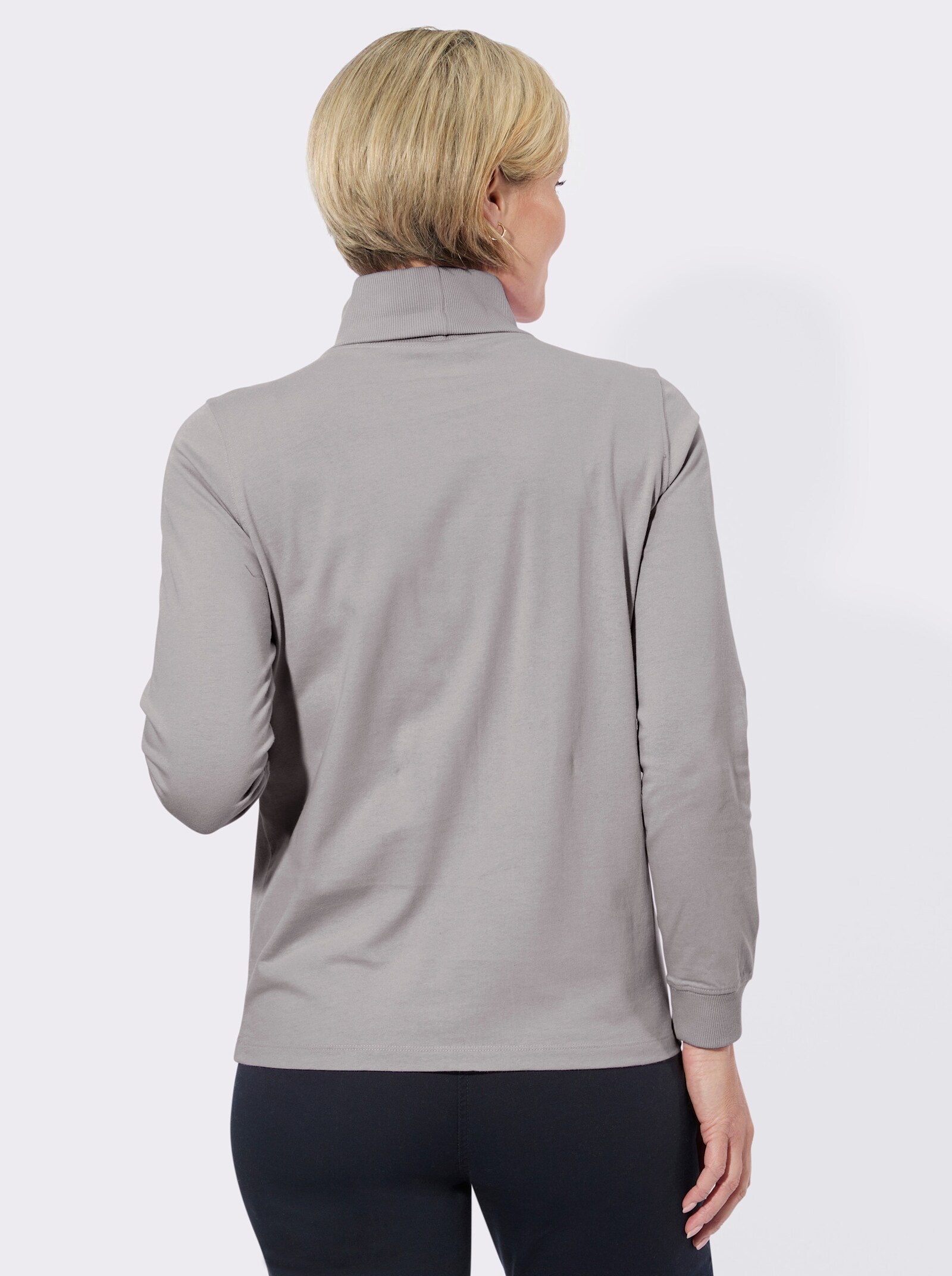 Rollkragenshirt mit gerippten Einsätzen - steingrau + anthrazit