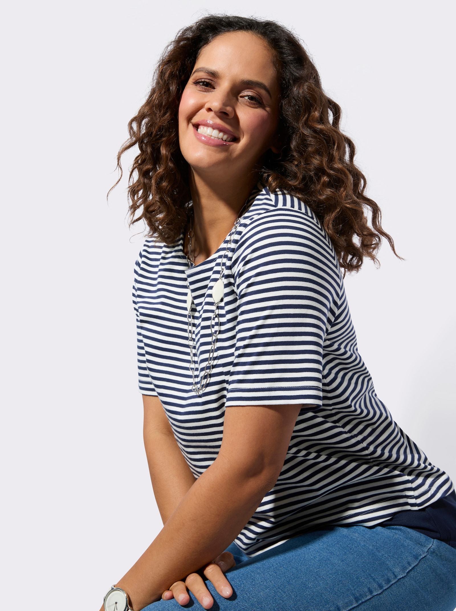 Ringelshirt im Lagen-Look - marine-ecru-geringelt