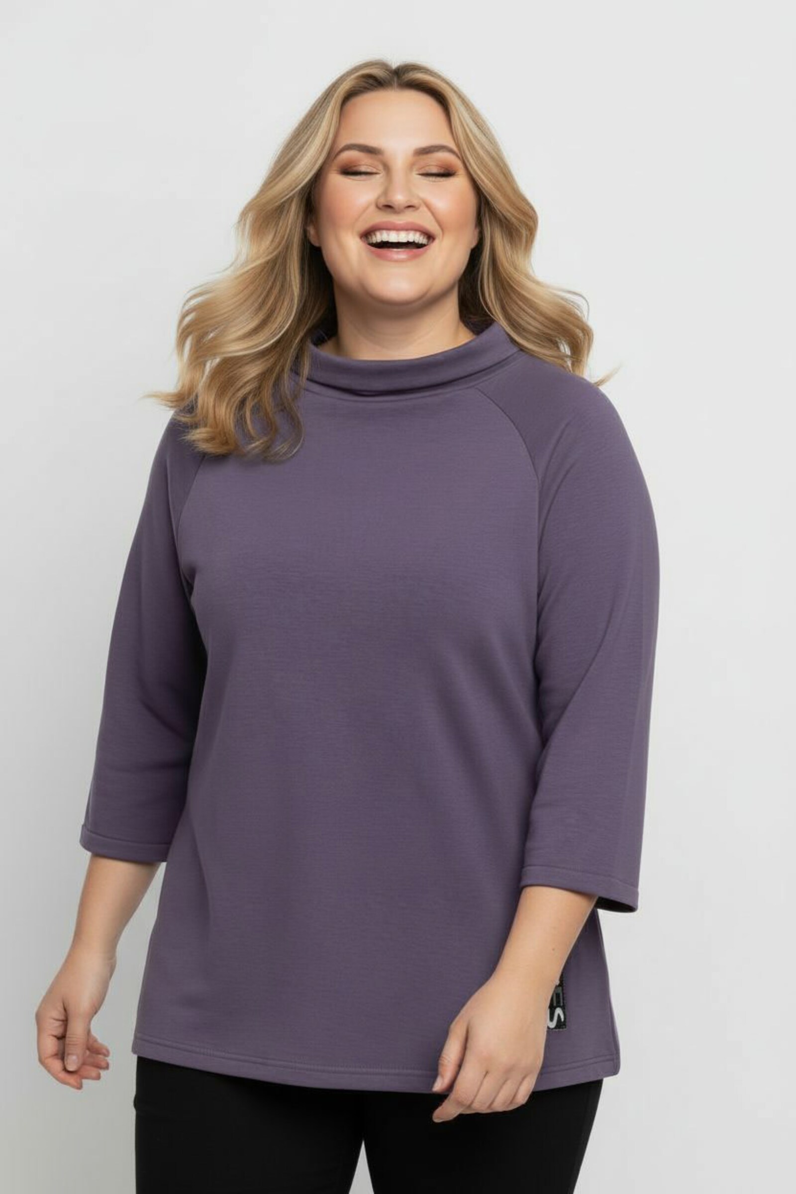 3/4-Arm-Shirt mit halsfernem Rollkragen - feige