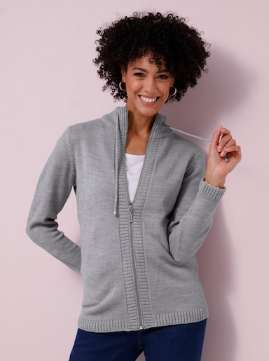 Strickjacke mit Reißverschluss - steingrau-meliert