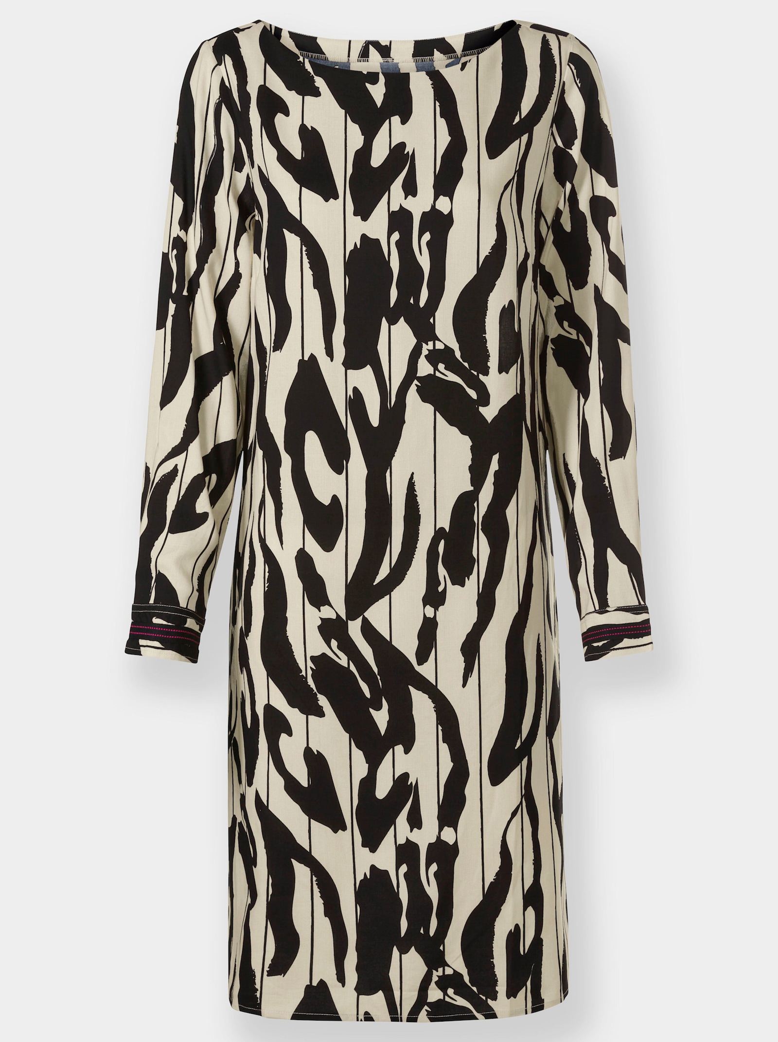 heine Druckkleid mit U-Boot-Ausschnitt - schwarz-sand-bedruckt
