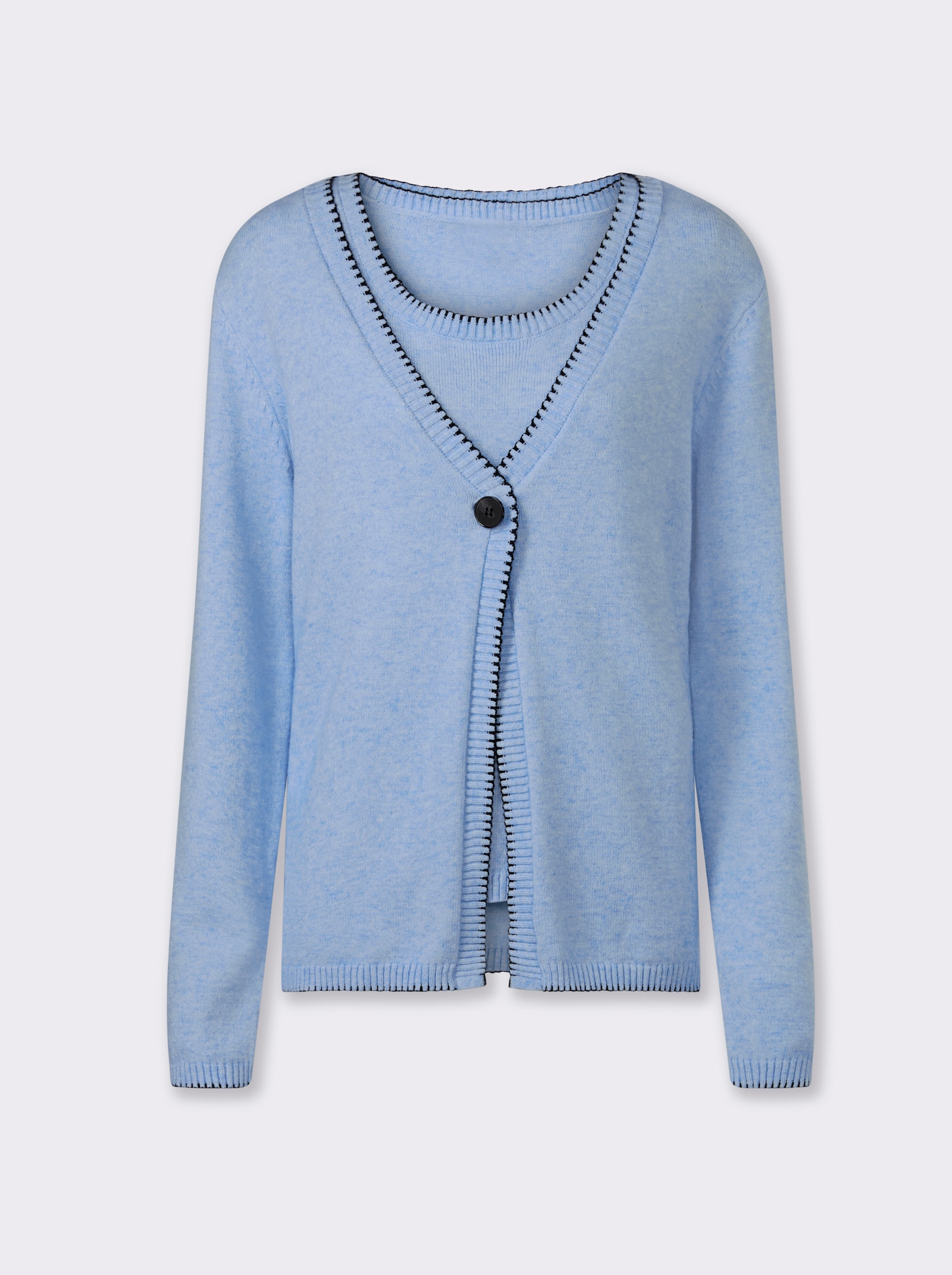 heine Twin-Set mit Kontrast-Details - eisblau-meliert
