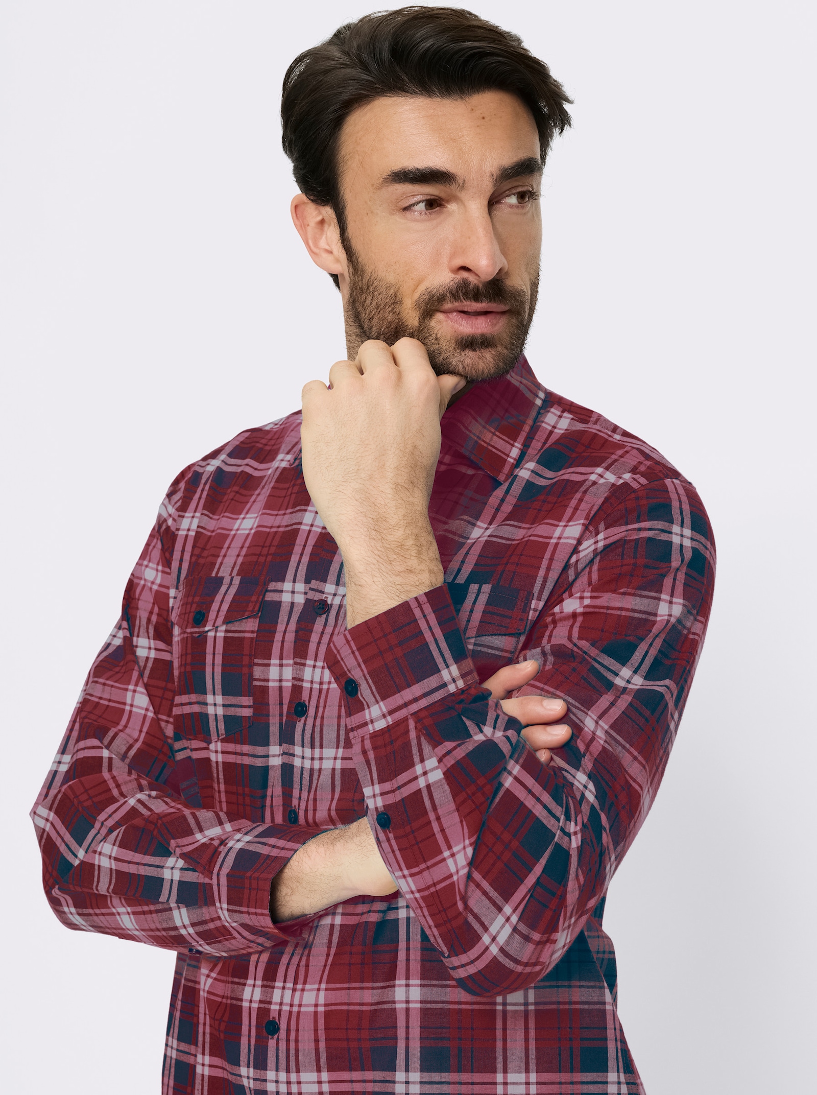 Catamaran Langarmhemd mit garngefärbtem Muster - dunkelrot-kariert
