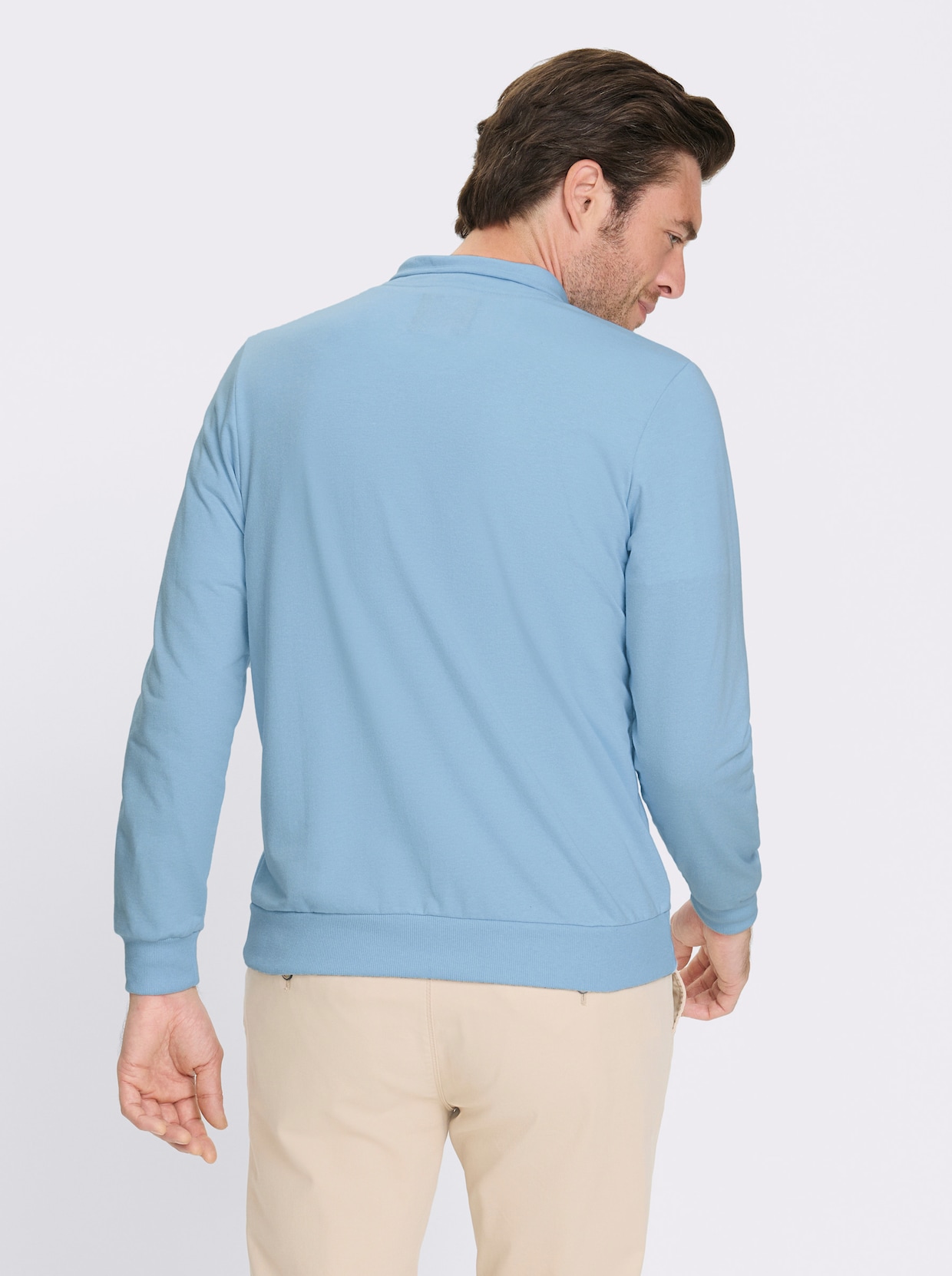 Catamaran Langarmshirt mit Schriftzug, vertikal - eisblau-meliert