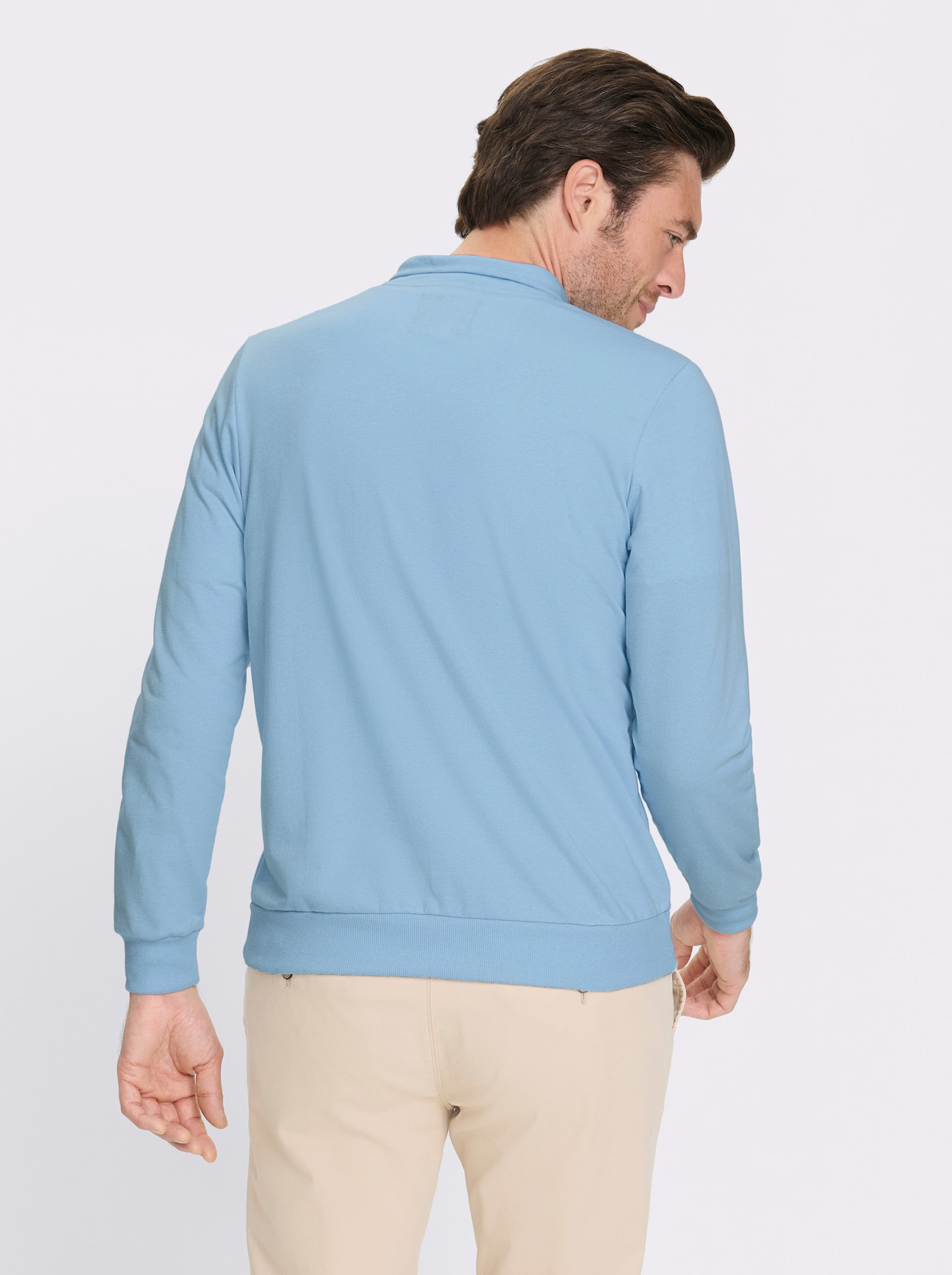 Catamaran Langarmshirt mit Schriftzug, vertikal - eisblau-meliert