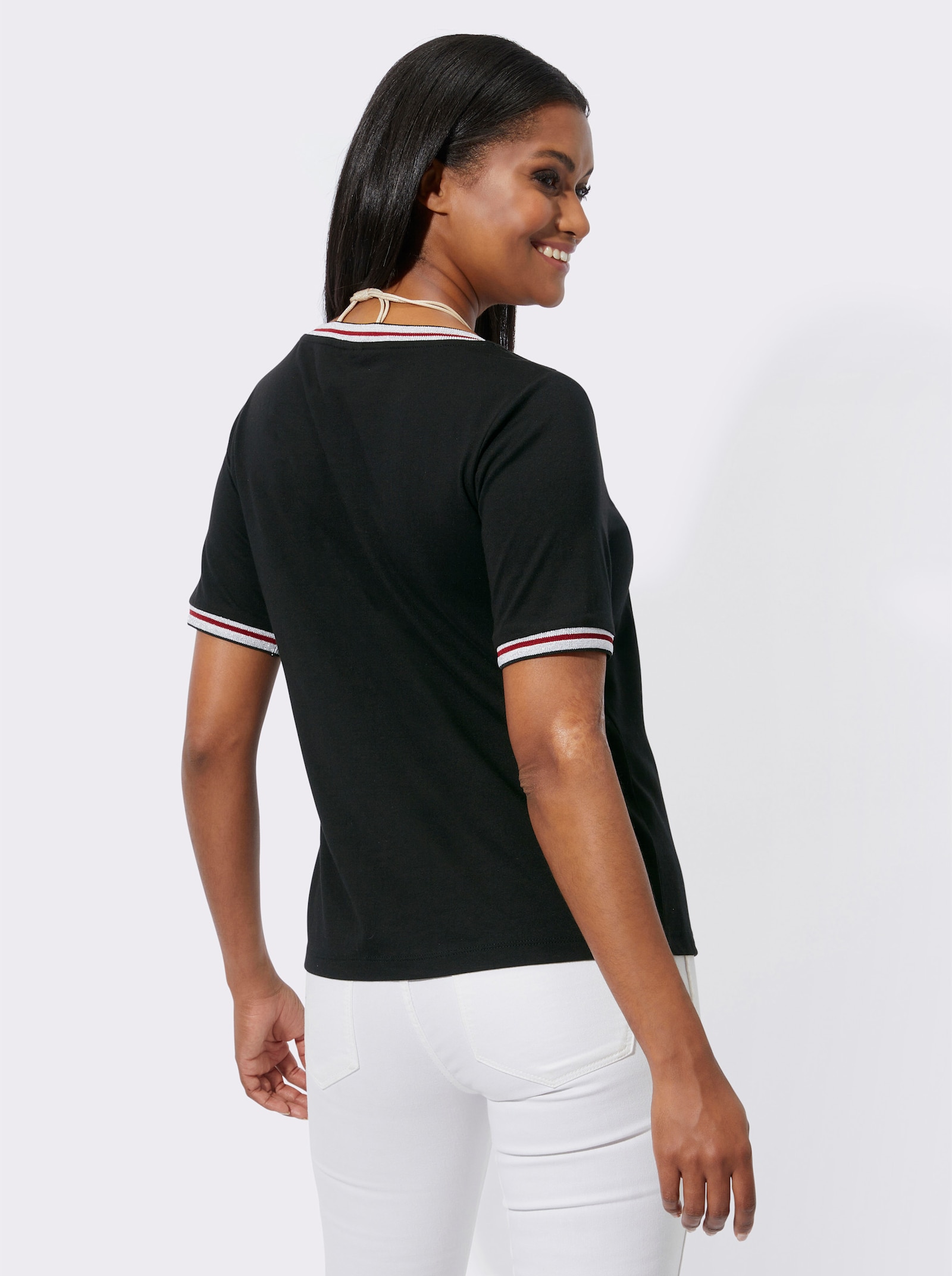 Tričko s kulatým výstřihem a lesklými a třpytivými akcenty - černá-potisk