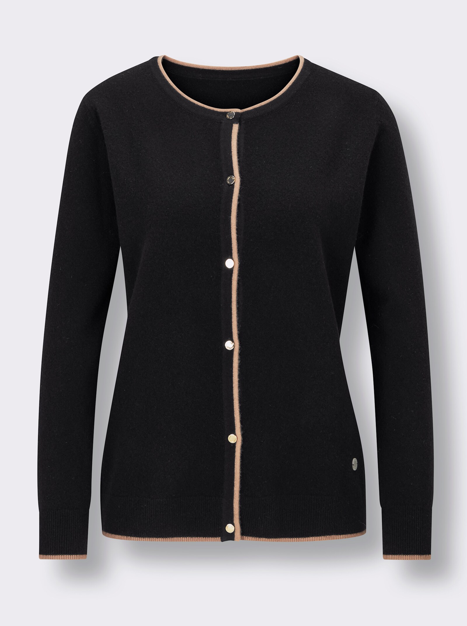 CREATION L PREMIUM Feinstrickjacke mit Kontrastkanten - schwarz-camel