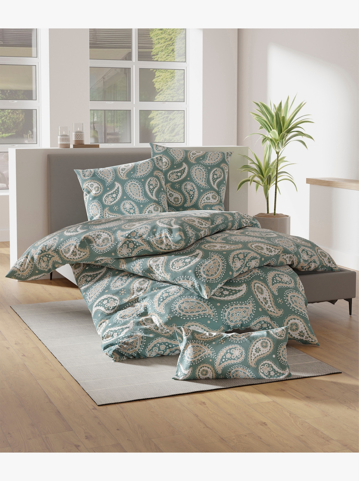 wäschepur Bettwäsche im Paisley-Dessin - jade-sand-bedruckt
