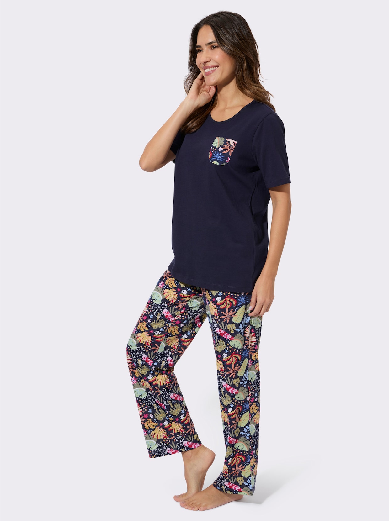Schlafanzug mit Brusttasche - marine-bedruckt